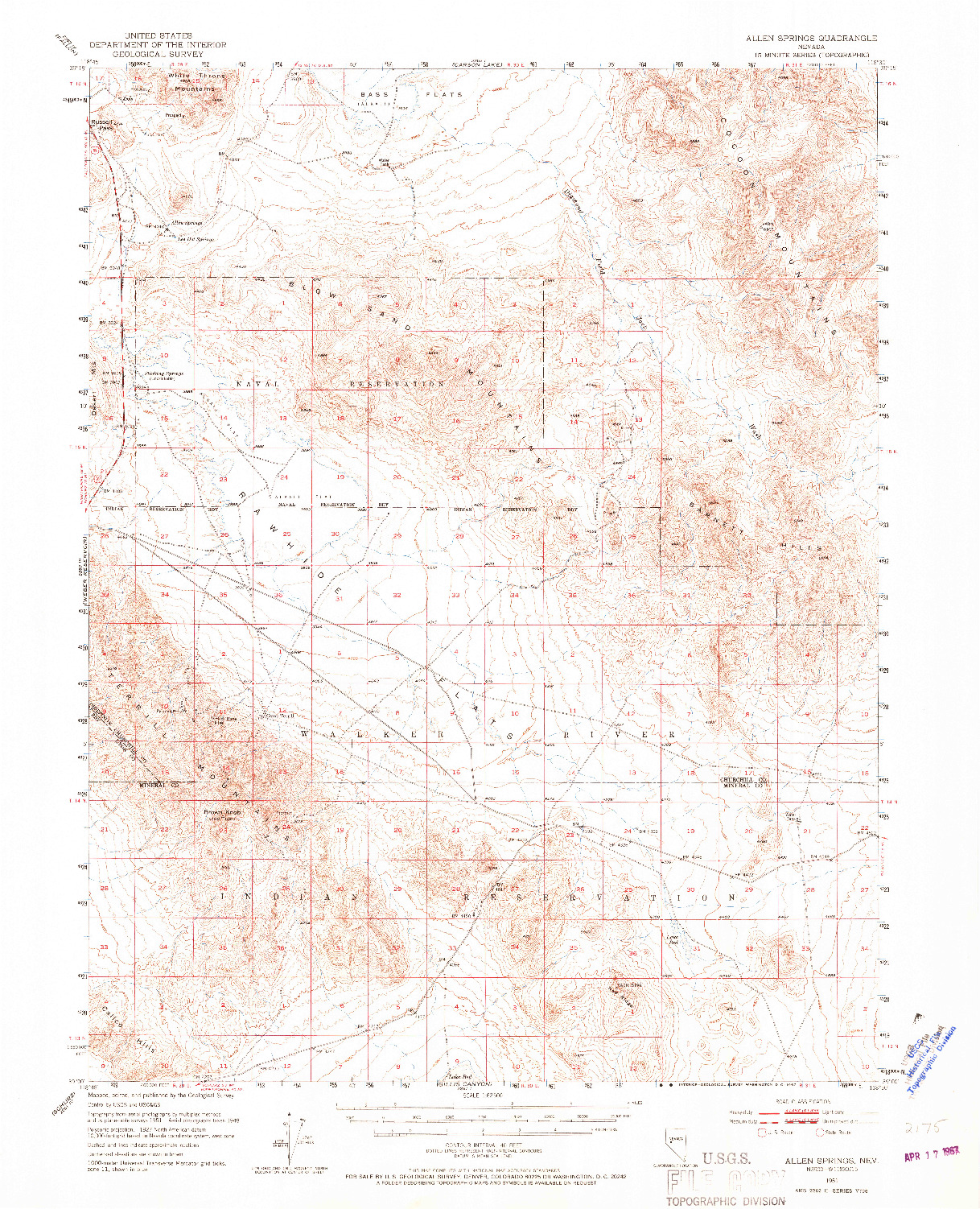 USGS 1:62500-SCALE QUADRANGLE FOR ALLEN SPRINGS, NV 1951