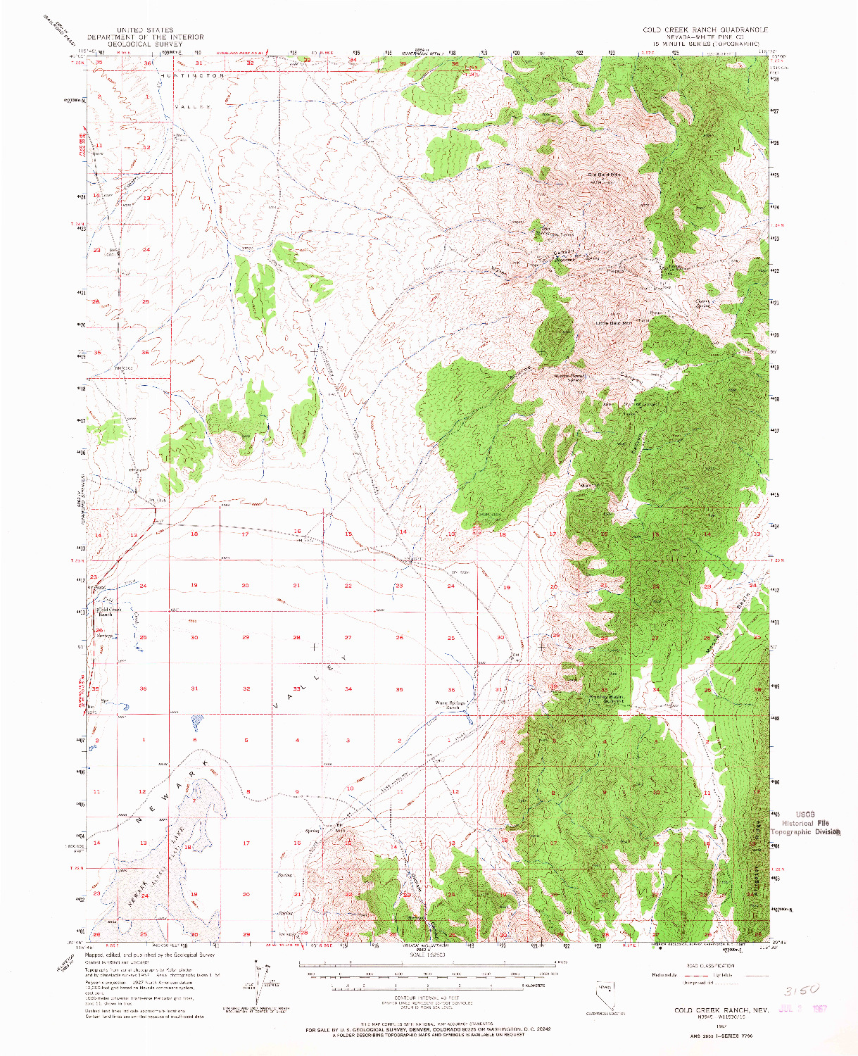 USGS 1:62500-SCALE QUADRANGLE FOR COLD CREEK RANCH, NV 1957