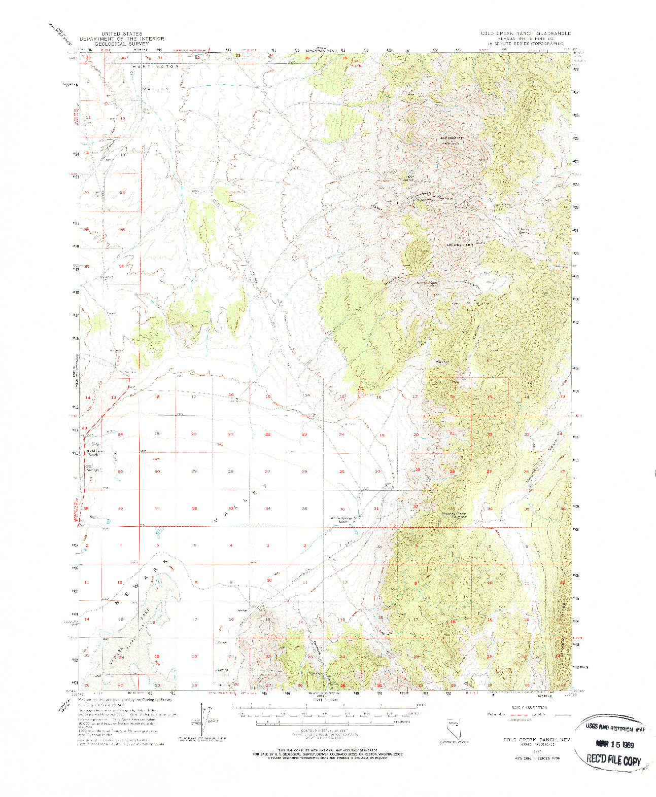 USGS 1:62500-SCALE QUADRANGLE FOR COLD CREEK RANCH, NV 1957