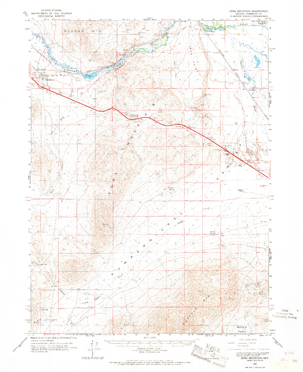 USGS 1:62500-SCALE QUADRANGLE FOR EDNA MOUNTAIN, NV 1965