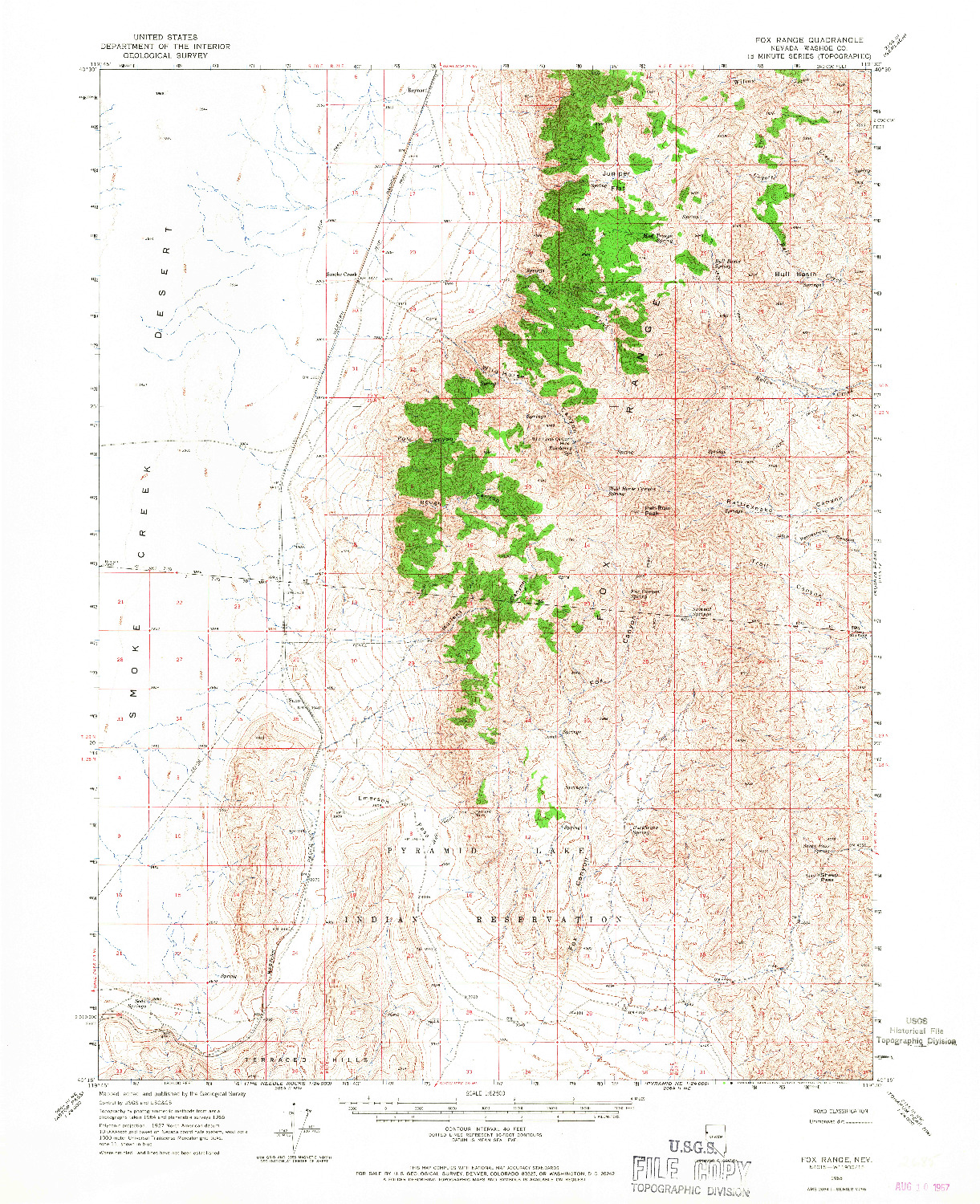 USGS 1:62500-SCALE QUADRANGLE FOR FOX RANGE, NV 1965