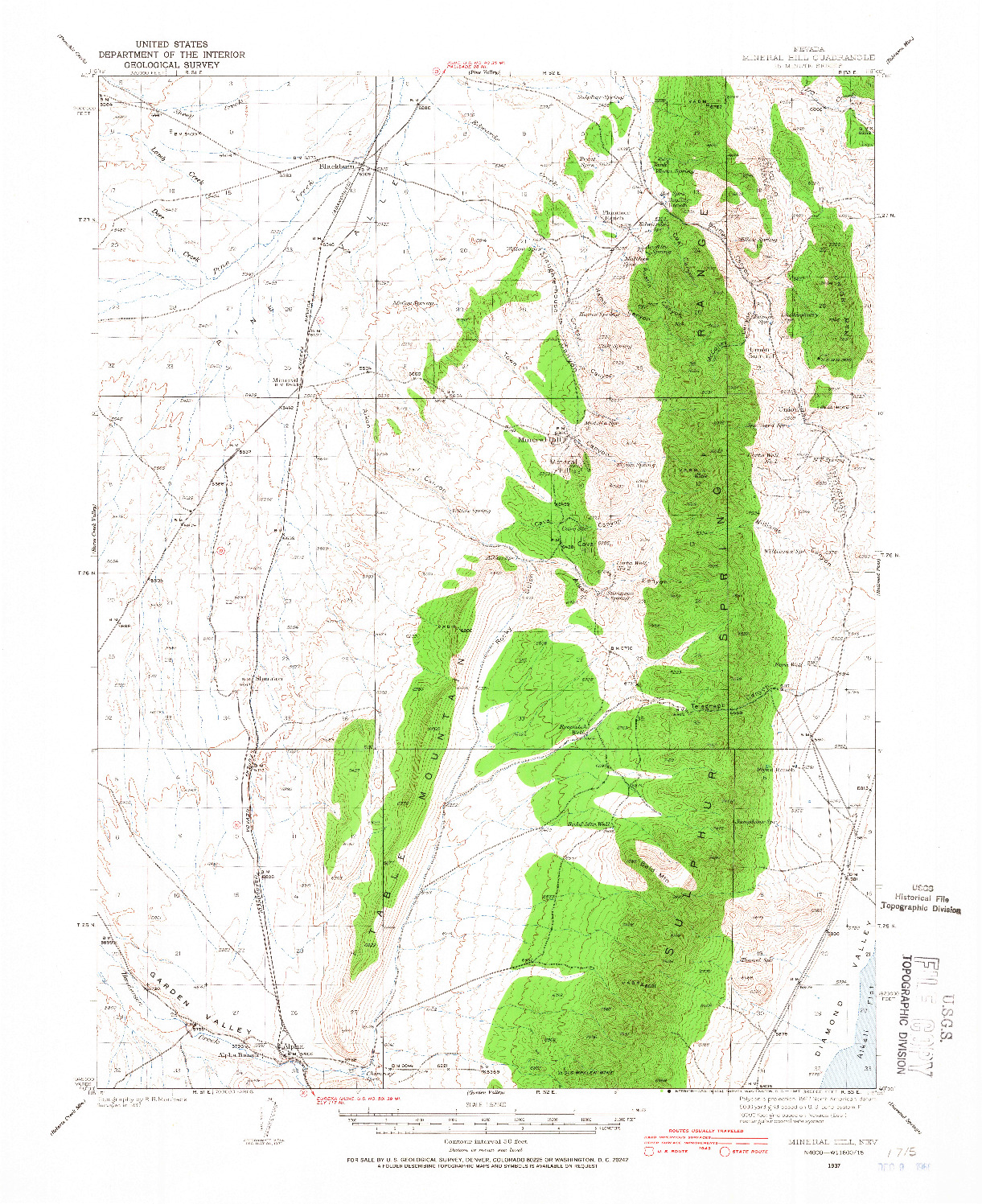 USGS 1:62500-SCALE QUADRANGLE FOR MINERAL HILL, NV 1937