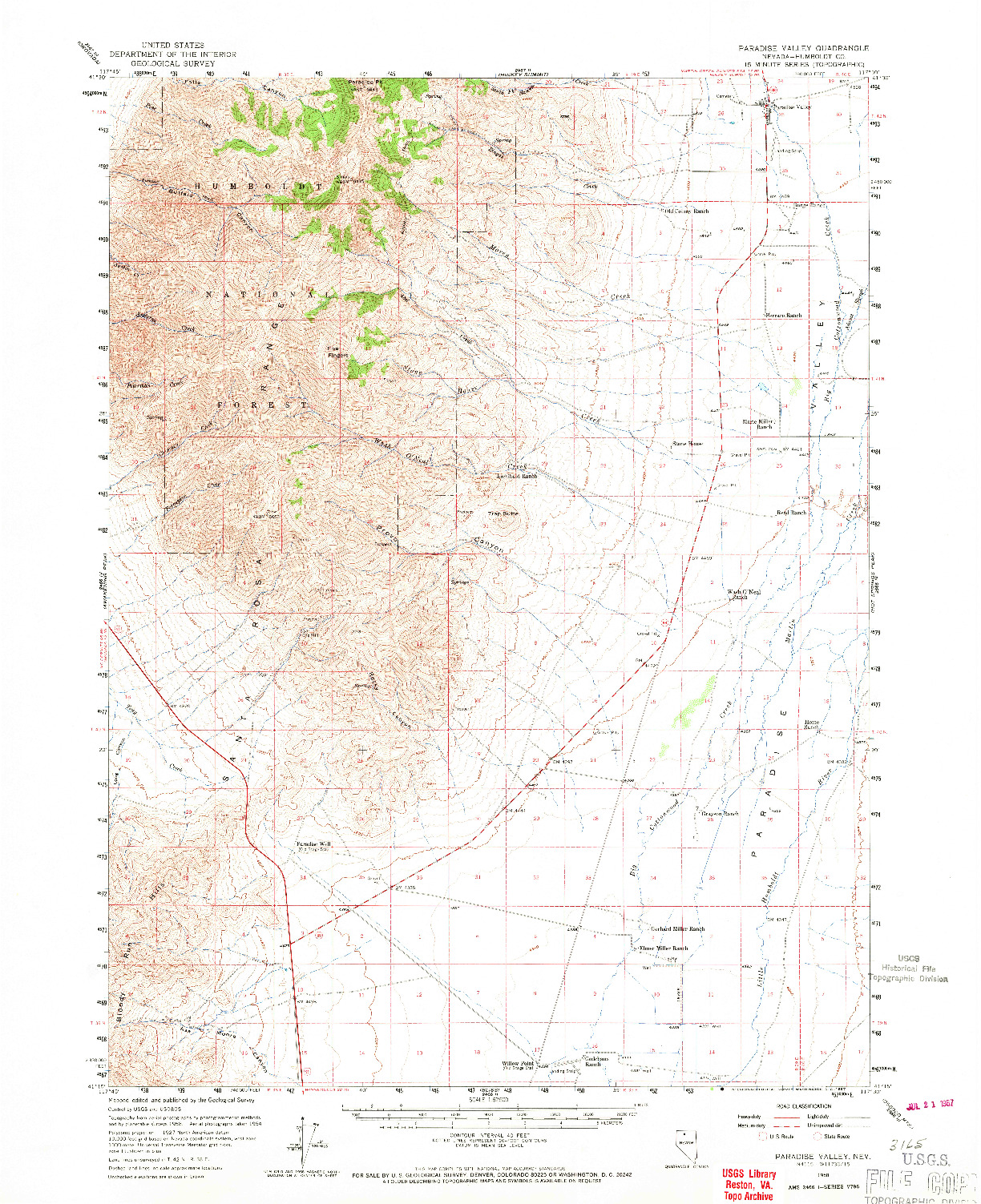 USGS 1:62500-SCALE QUADRANGLE FOR PARADISE VALLEY, NV 1958