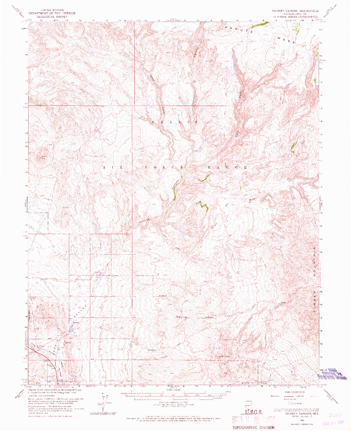 USGS 1:62500-SCALE QUADRANGLE FOR THIRSTY CANYON, NV 1966