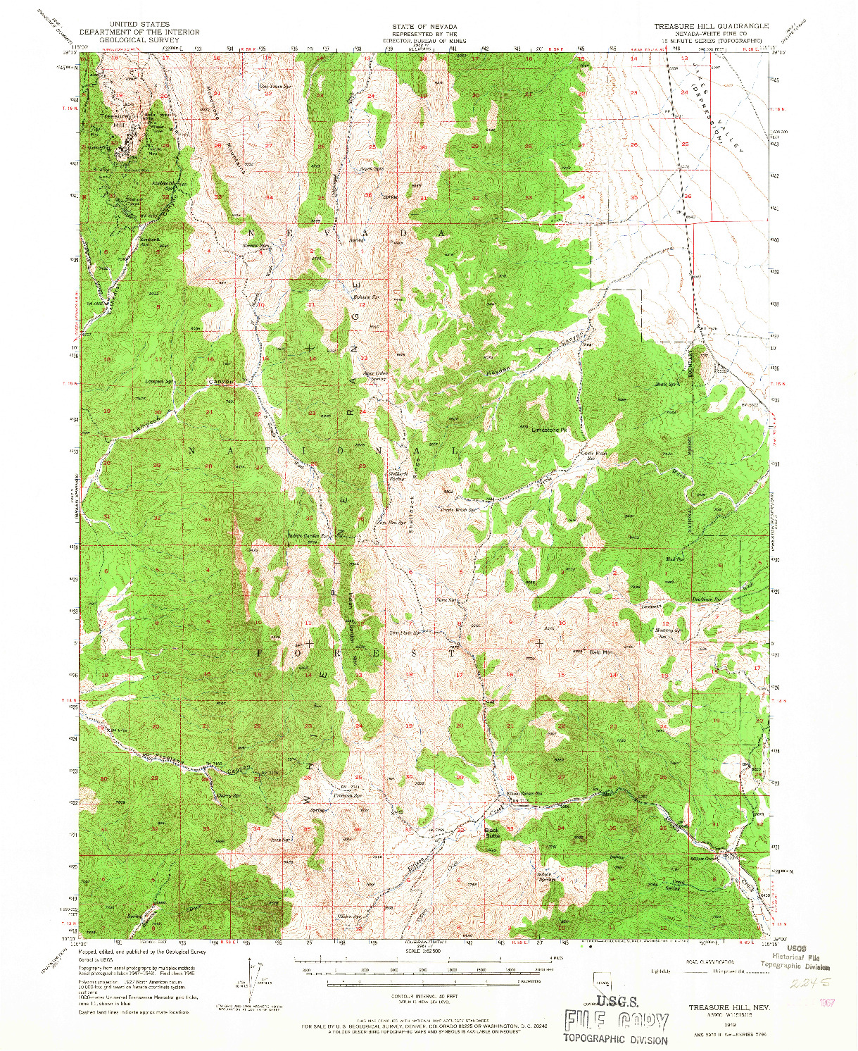 USGS 1:62500-SCALE QUADRANGLE FOR TREASURE HILL, NV 1949