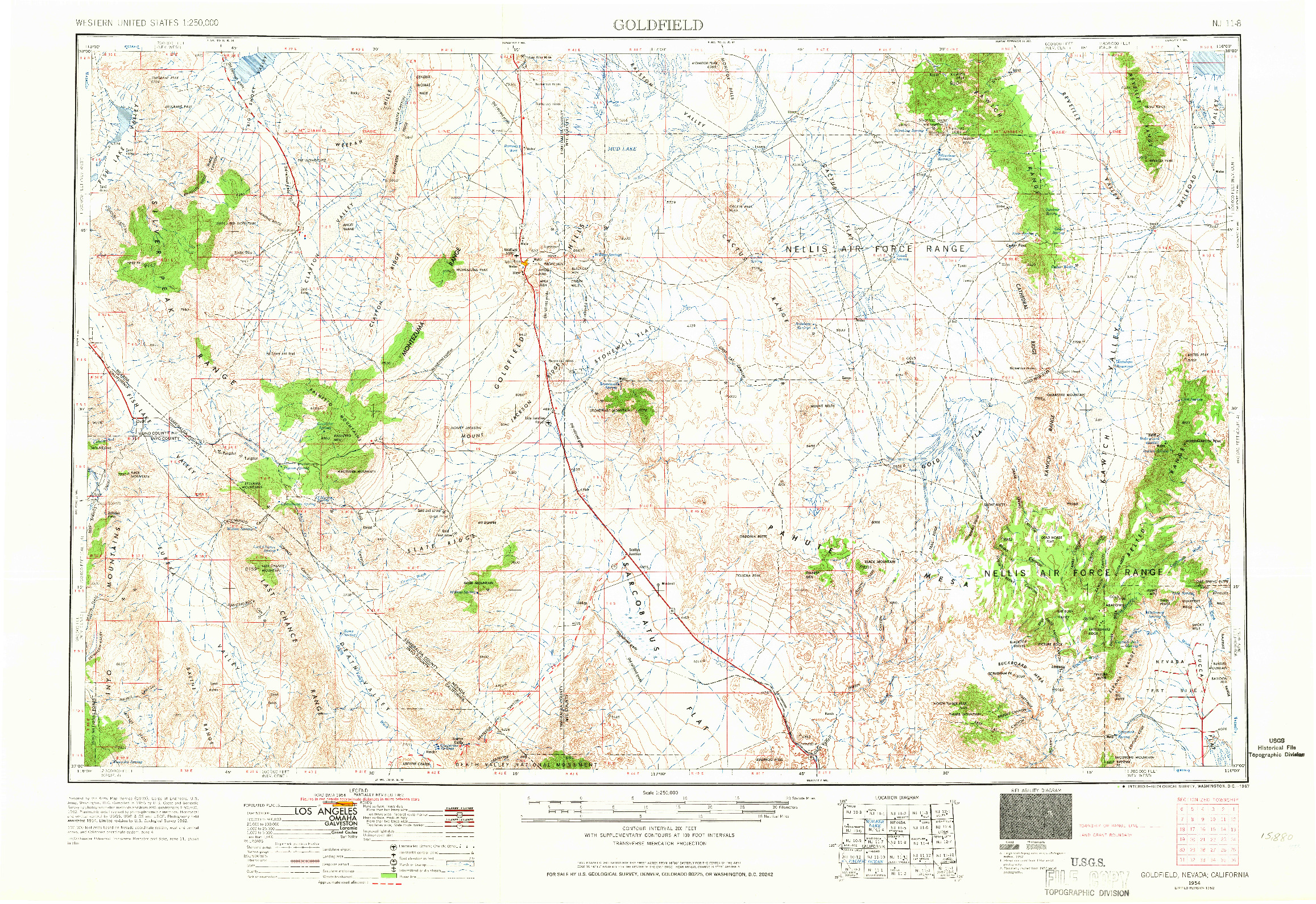 USGS 1:250000-SCALE QUADRANGLE FOR GOLDFIELD, NV 1954