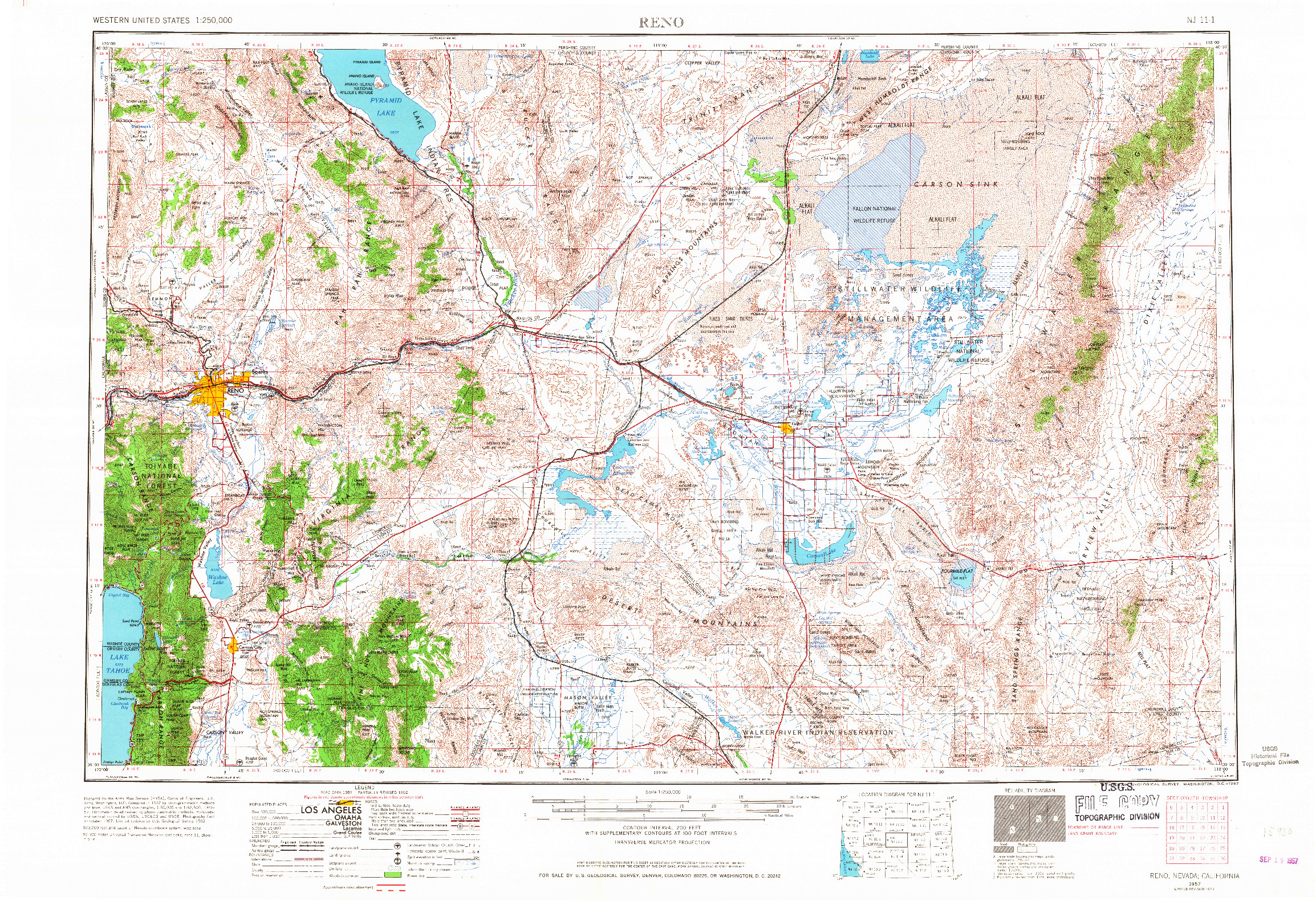 USGS 1:250000-SCALE QUADRANGLE FOR RENO, NV 1957