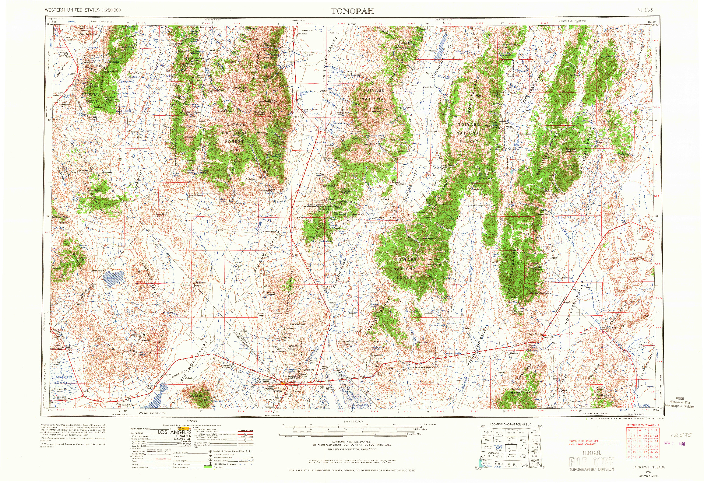 USGS 1:250000-SCALE QUADRANGLE FOR TONOPAH, NV 1962