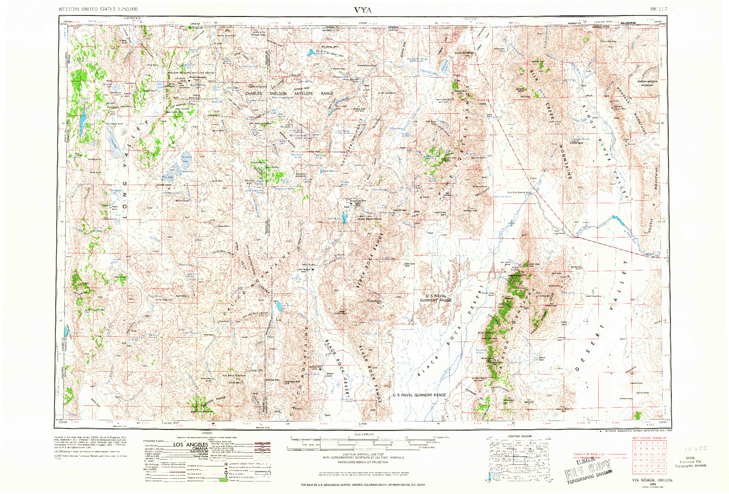 USGS 1:250000-SCALE QUADRANGLE FOR VYA, NV 1954