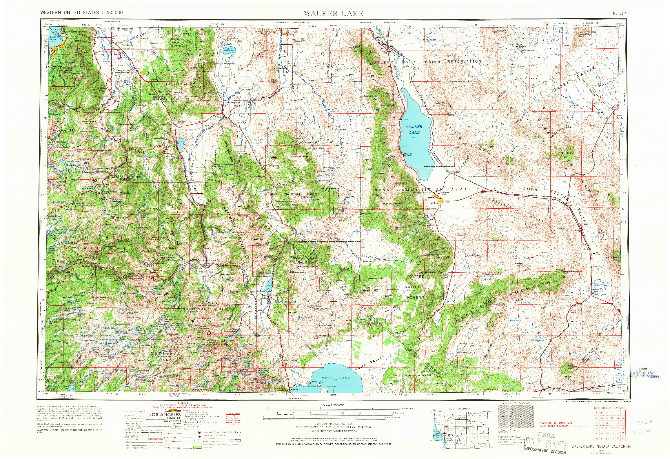 USGS 1:250000-SCALE QUADRANGLE FOR WALKER LAKE, NV 1957