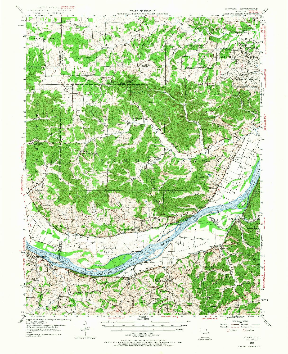 USGS 1:62500-SCALE QUADRANGLE FOR AUGUSTA, MO 1948