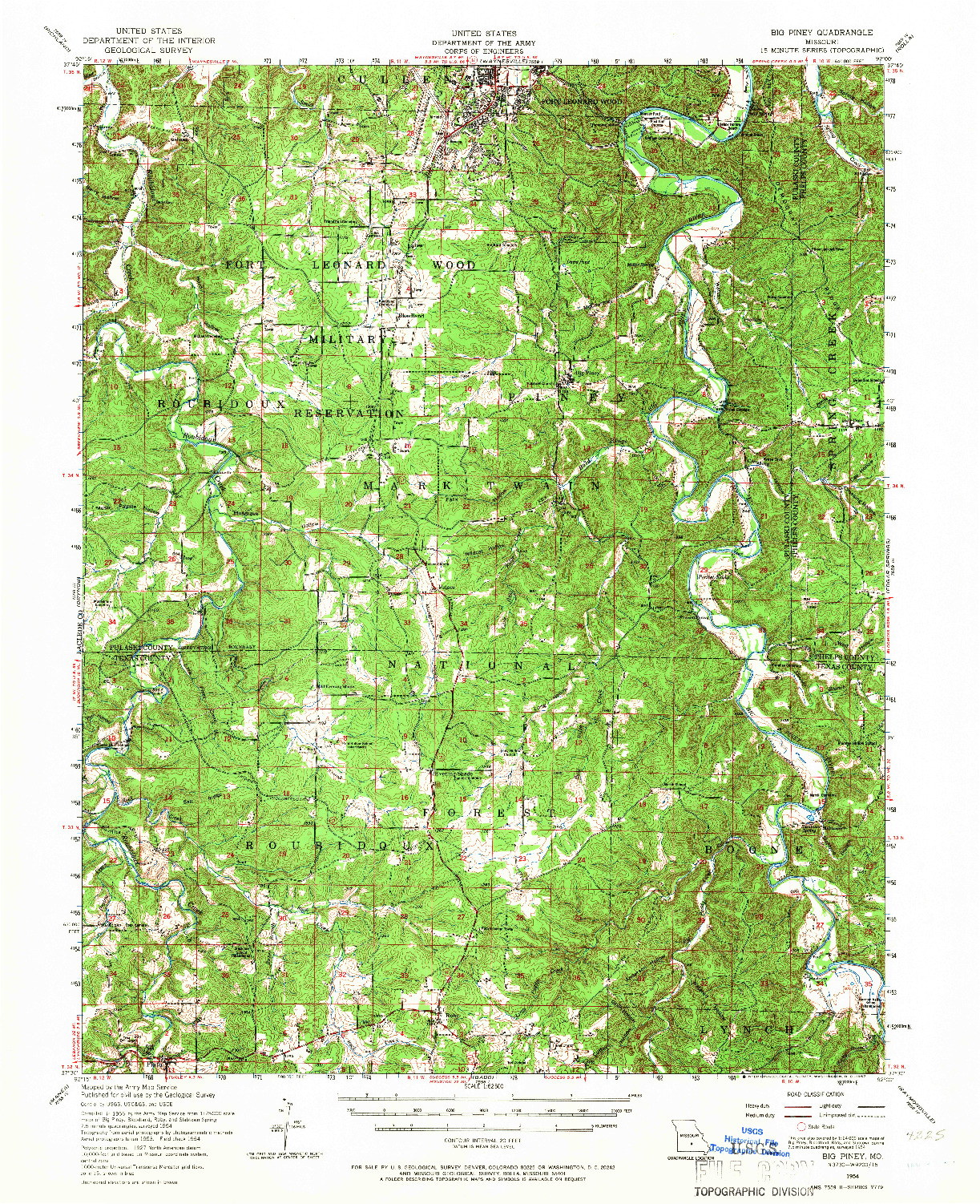 USGS 1:62500-SCALE QUADRANGLE FOR BIG PINEY, MO 1954
