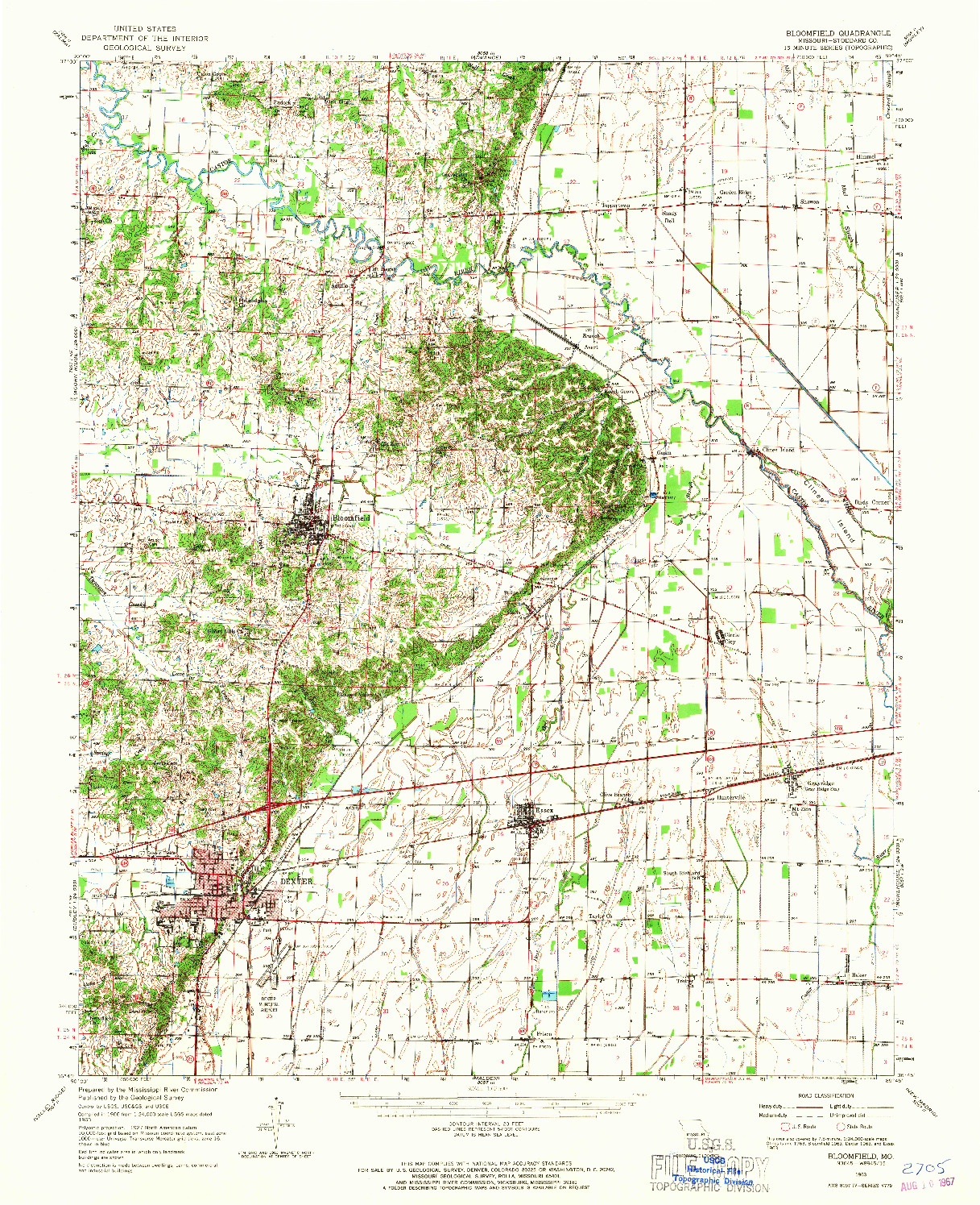 USGS 1:62500-SCALE QUADRANGLE FOR BLOOMFIELD, MO 1963