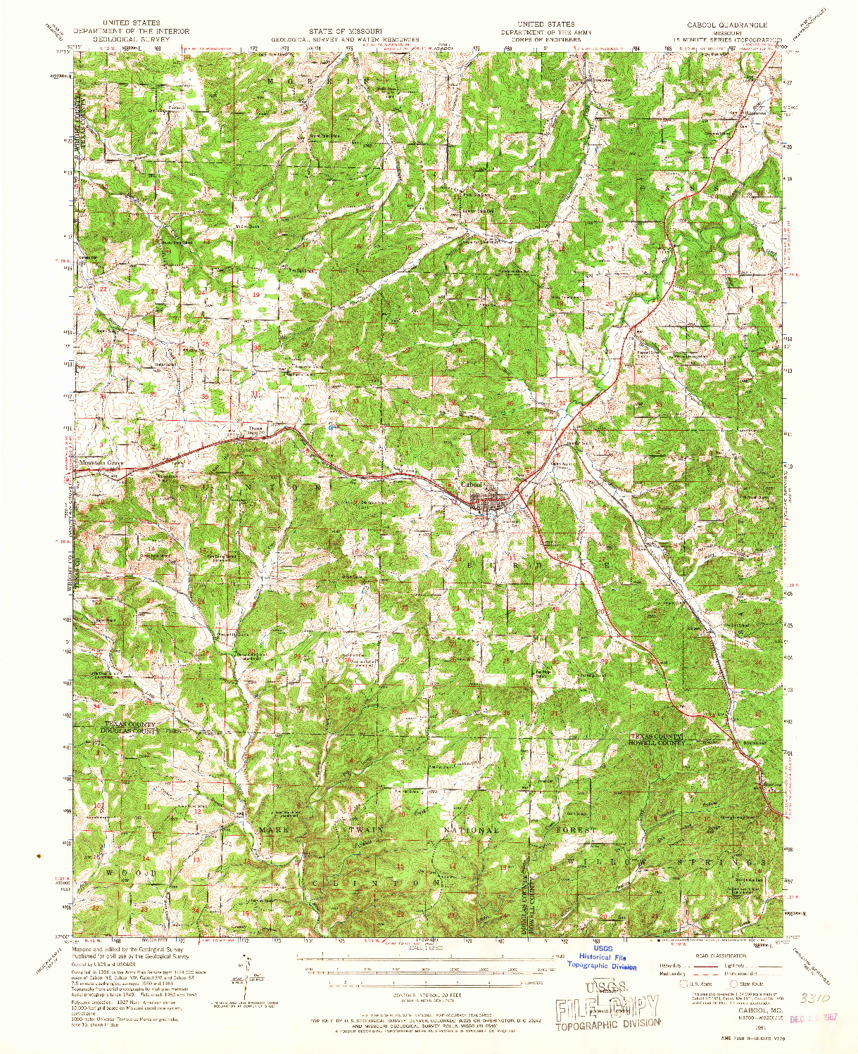USGS 1:62500-SCALE QUADRANGLE FOR CABOOL, MO 1951