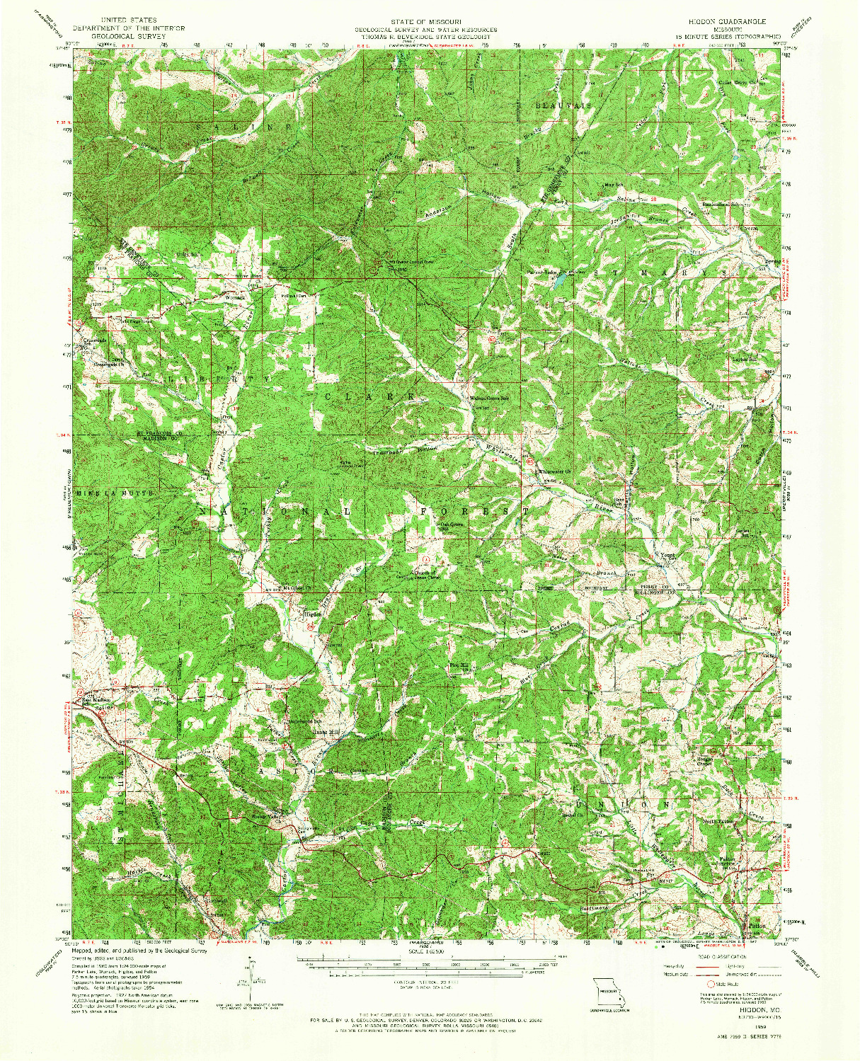 USGS 1:62500-SCALE QUADRANGLE FOR HIGDON, MO 1959