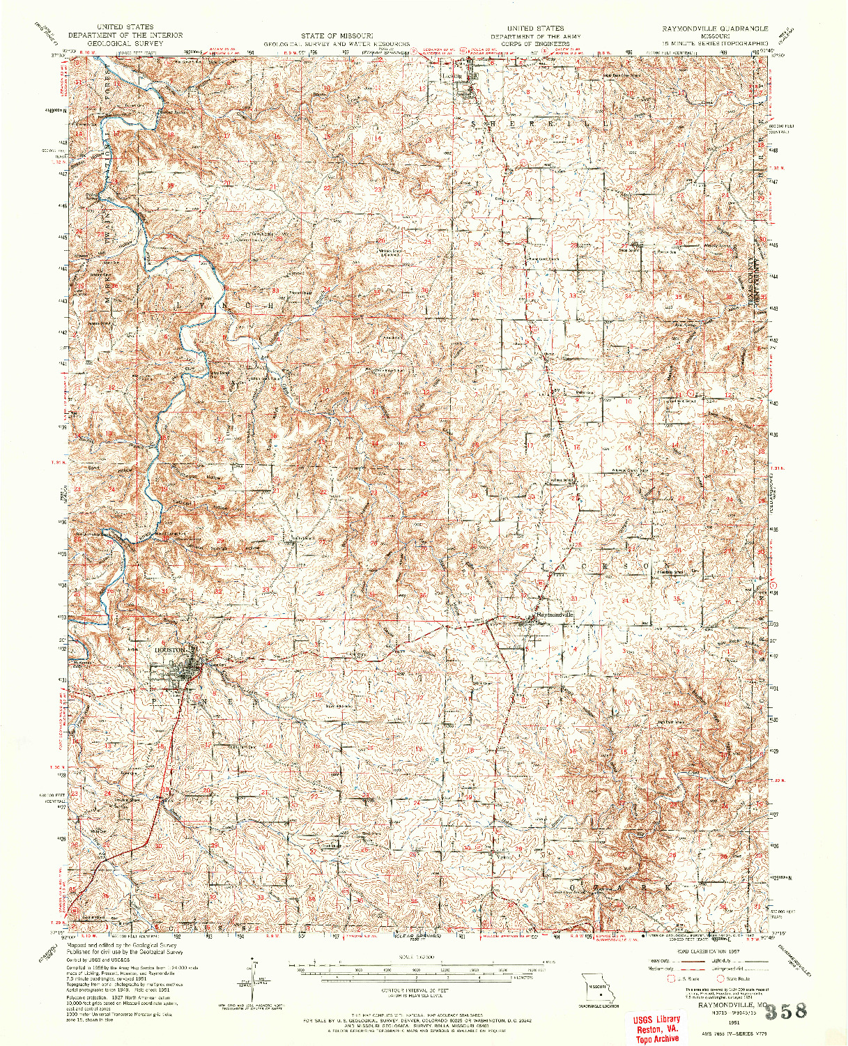 USGS 1:62500-SCALE QUADRANGLE FOR RAYMONDVILLE, MO 1951