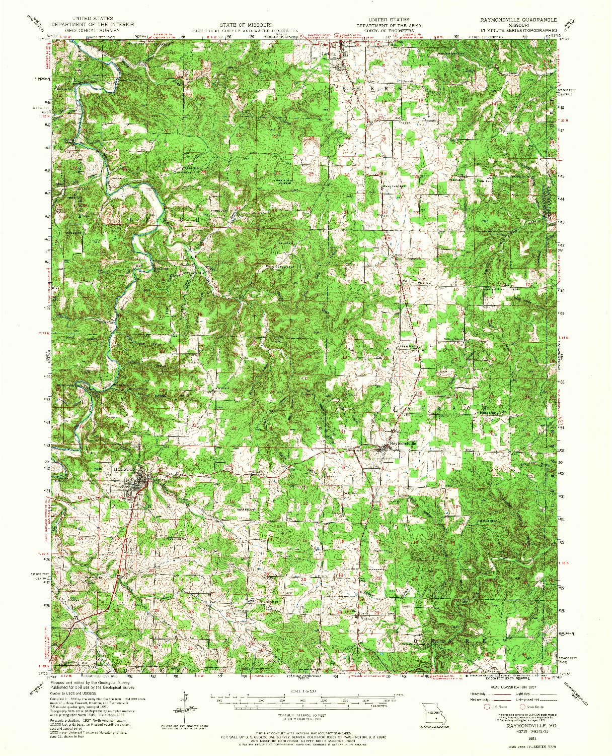 USGS 1:62500-SCALE QUADRANGLE FOR RAYMONDVILLE, MO 1951