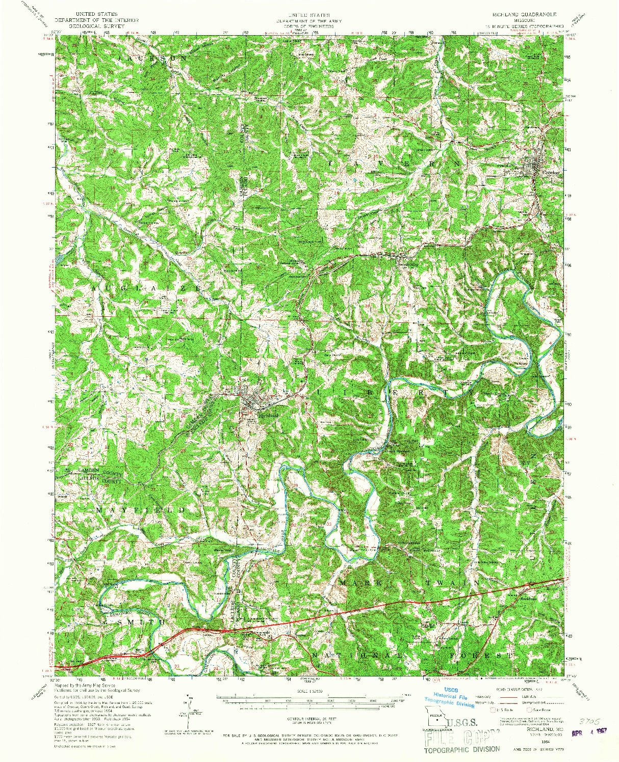 USGS 1:62500-SCALE QUADRANGLE FOR RICHLAND, MO 1954