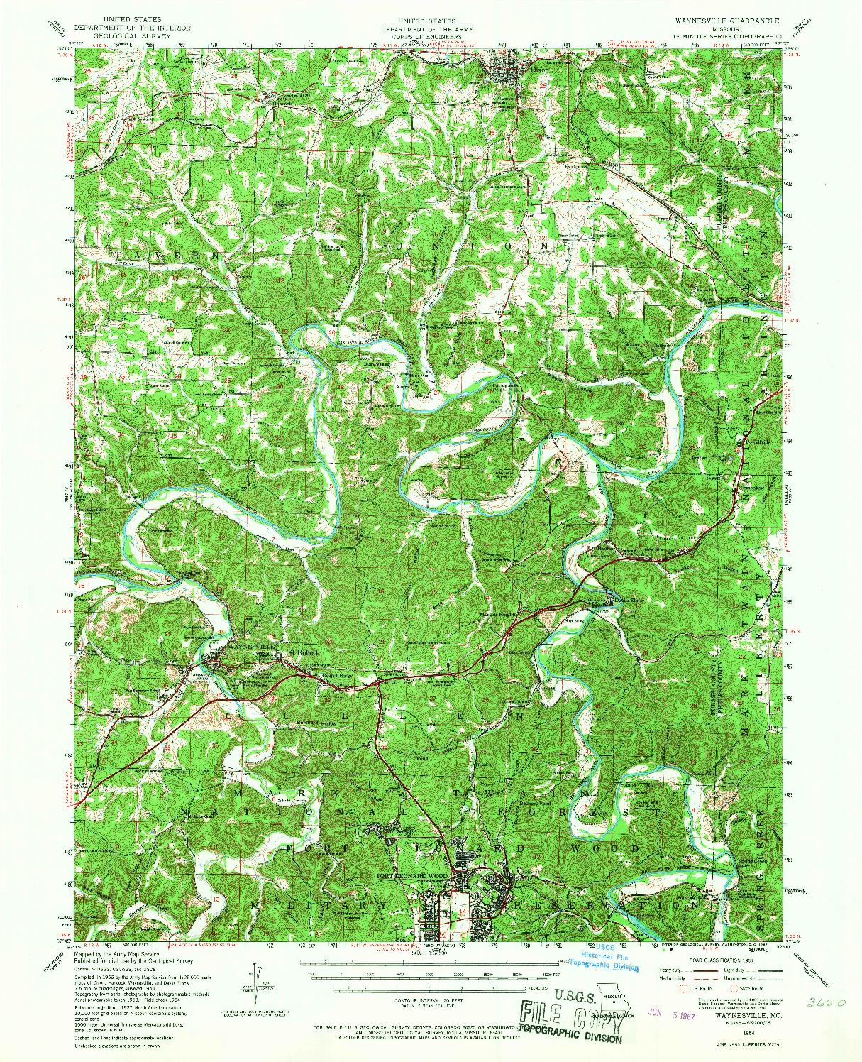 USGS 1:62500-SCALE QUADRANGLE FOR WAYNESVILLE, MO 1954