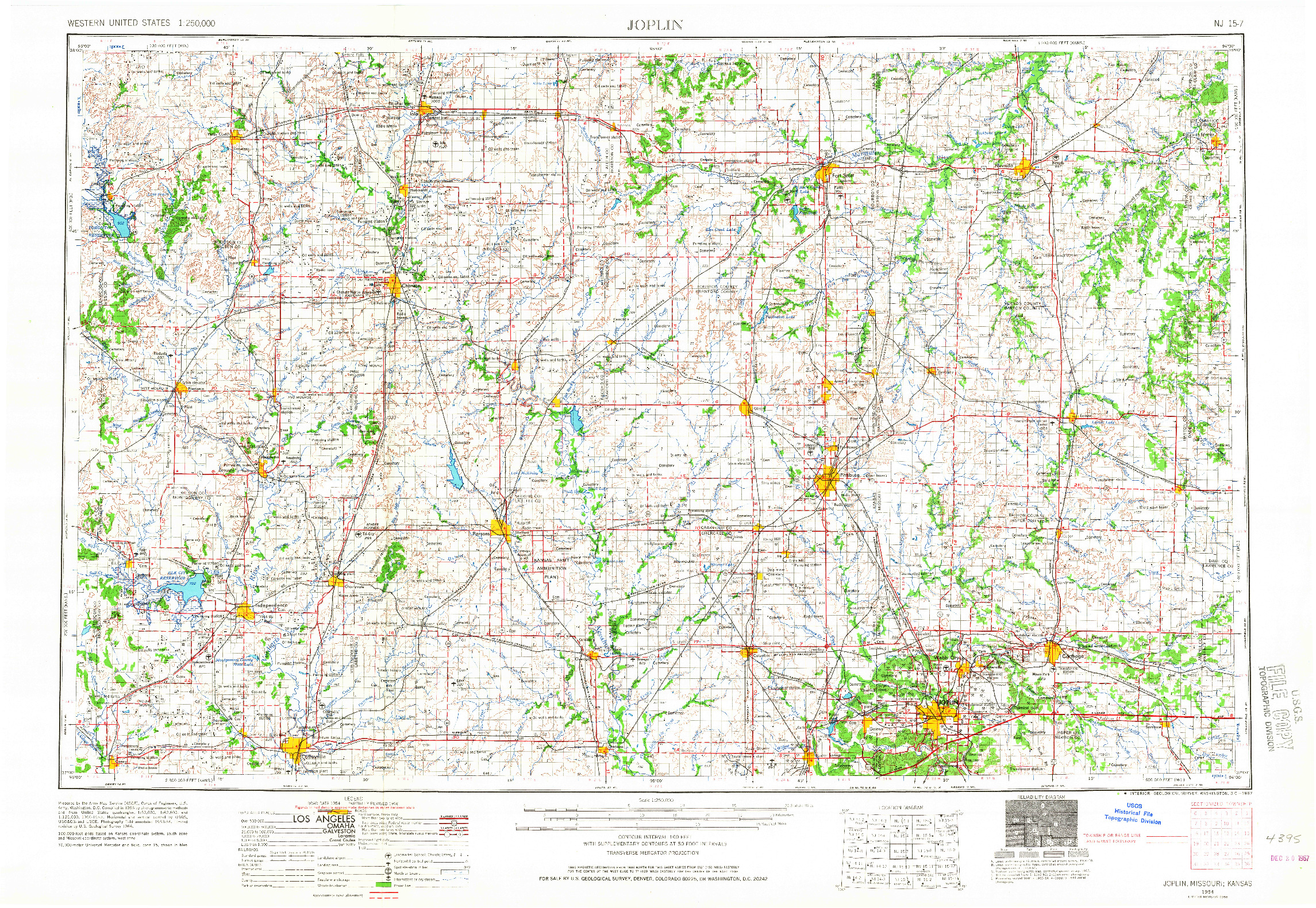 USGS 1:250000-SCALE QUADRANGLE FOR JOPLIN, MO 1954