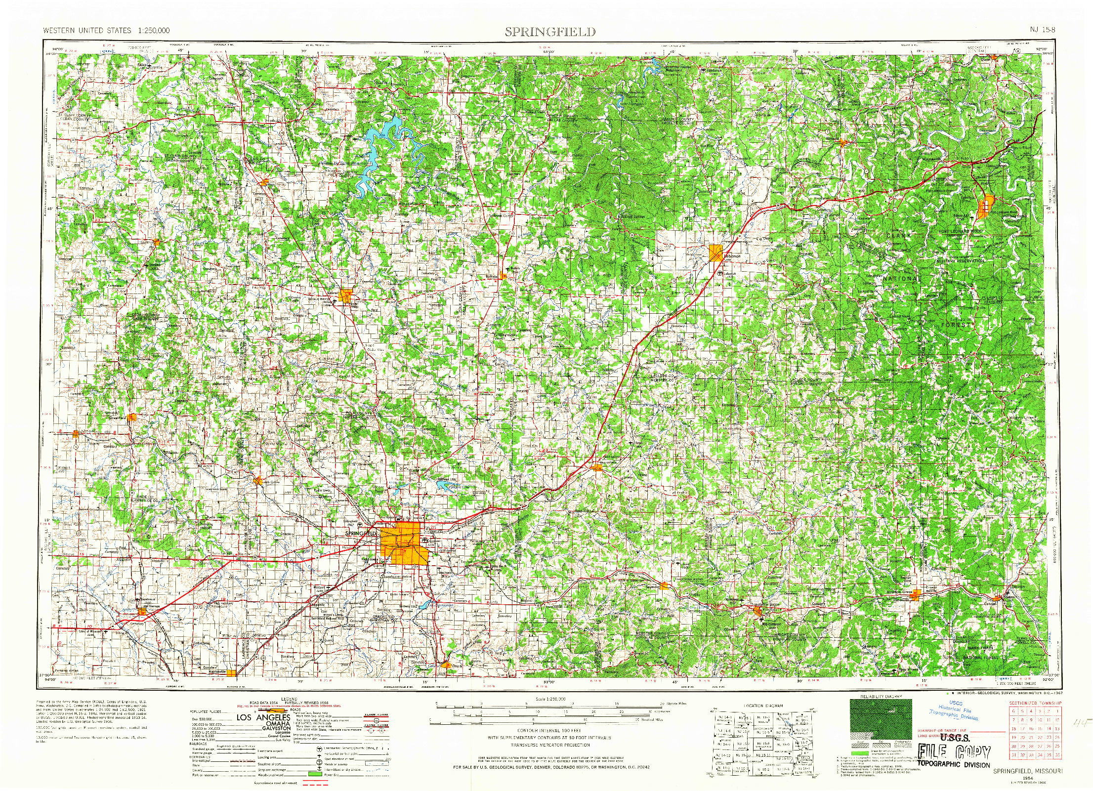 USGS 1:250000-SCALE QUADRANGLE FOR SPRINGFIELD, MO 1954