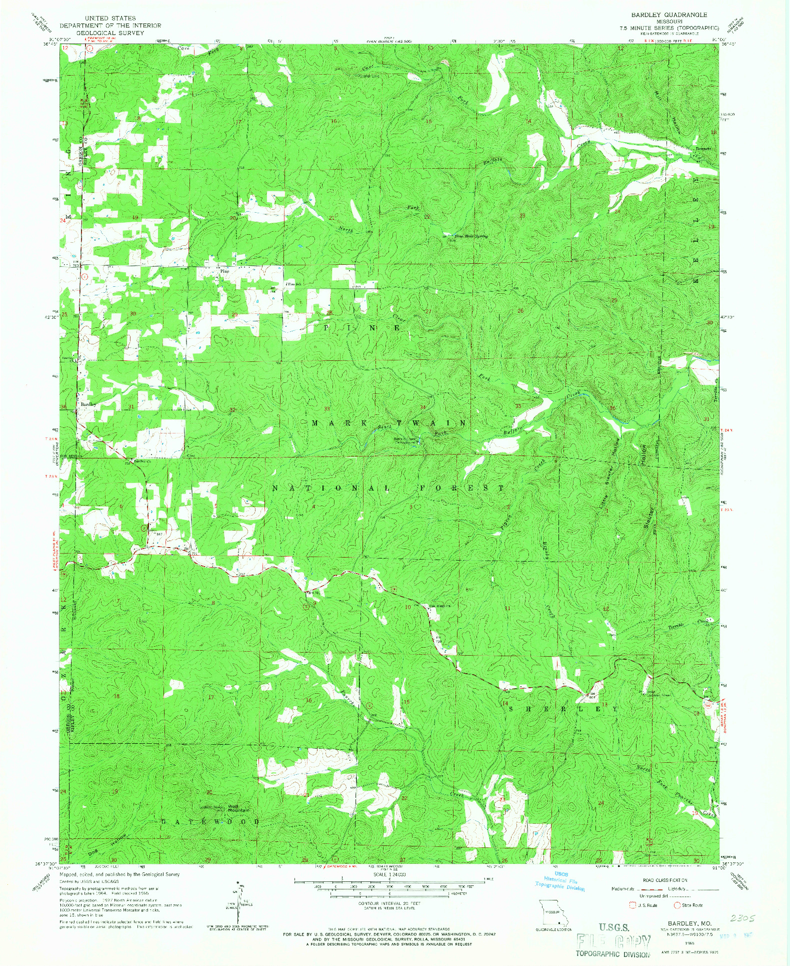 USGS 1:24000-SCALE QUADRANGLE FOR BARDLEY, MO 1965