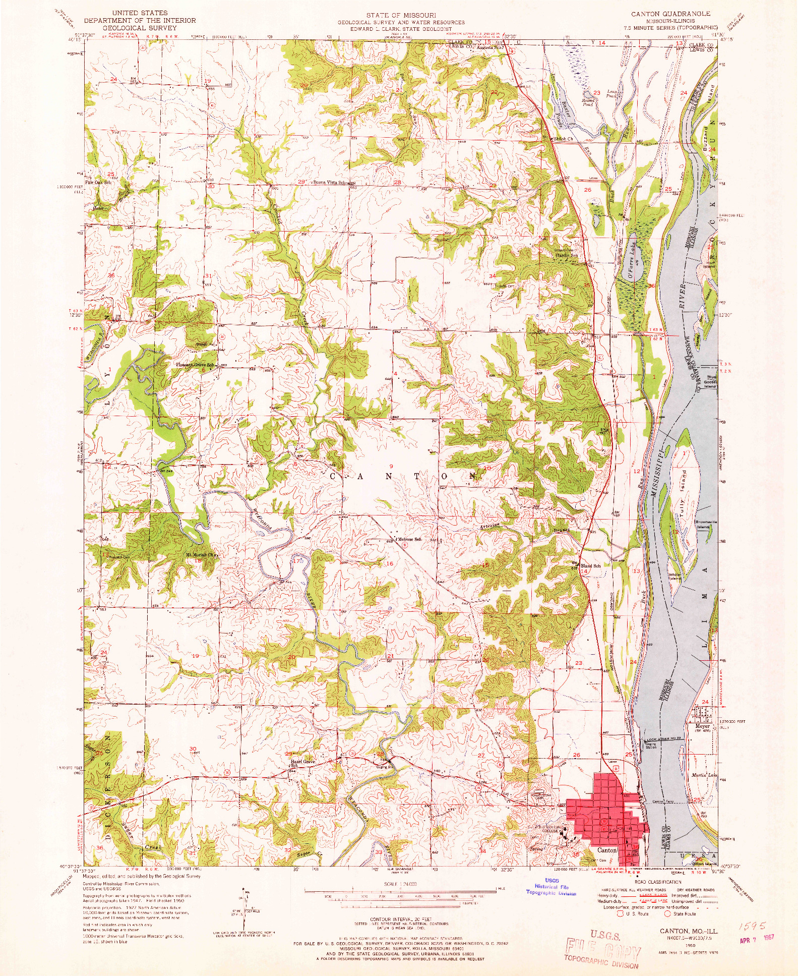 USGS 1:24000-SCALE QUADRANGLE FOR CANTON, MO 1950