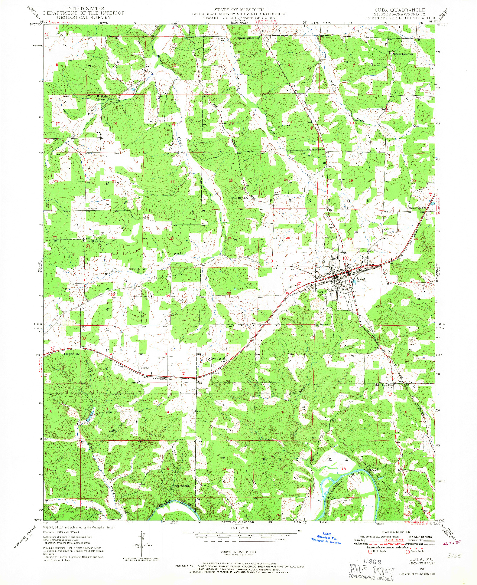 USGS 1:24000-SCALE QUADRANGLE FOR CUBA, MO 1948