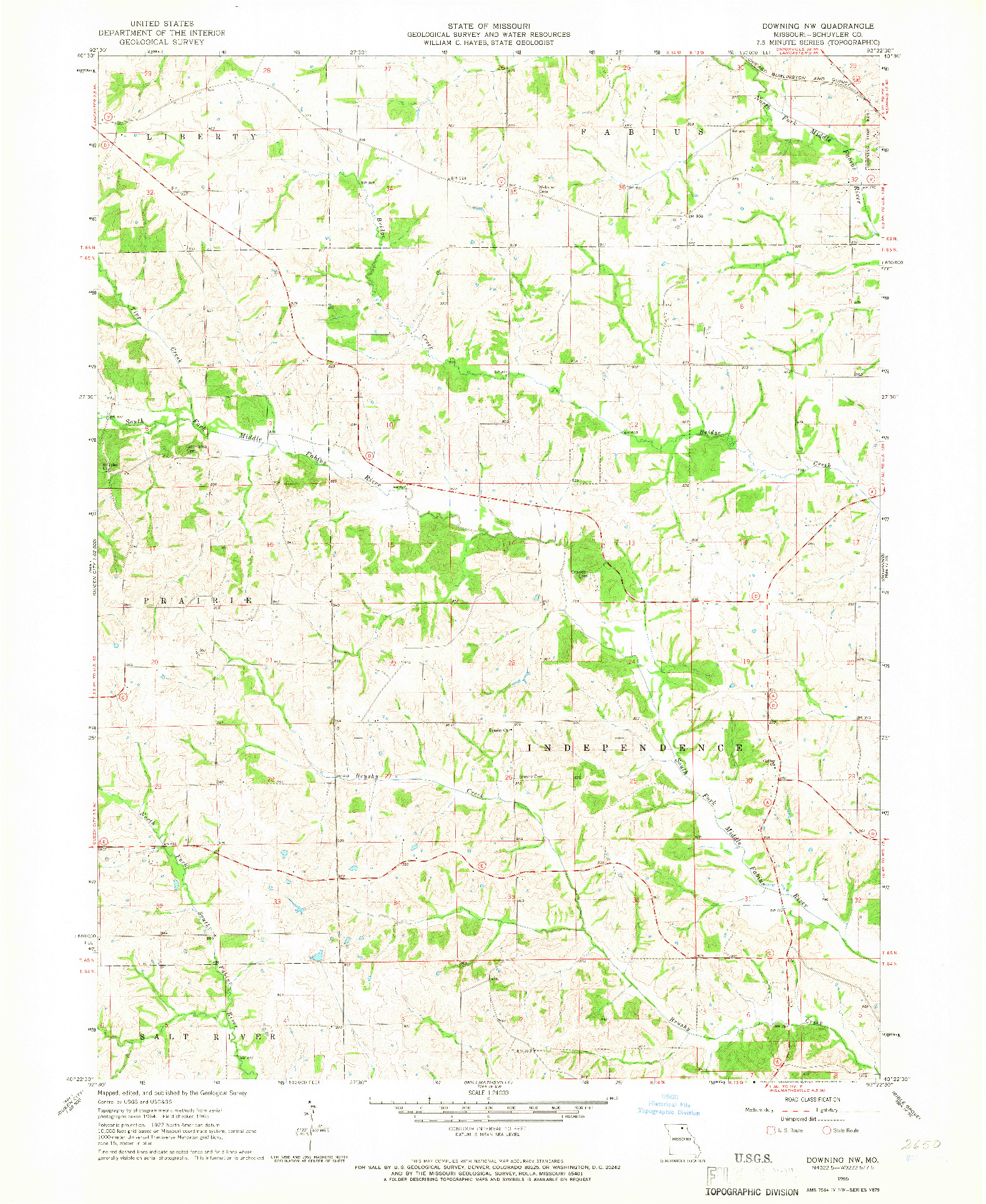 USGS 1:24000-SCALE QUADRANGLE FOR DOWNING NW, MO 1965