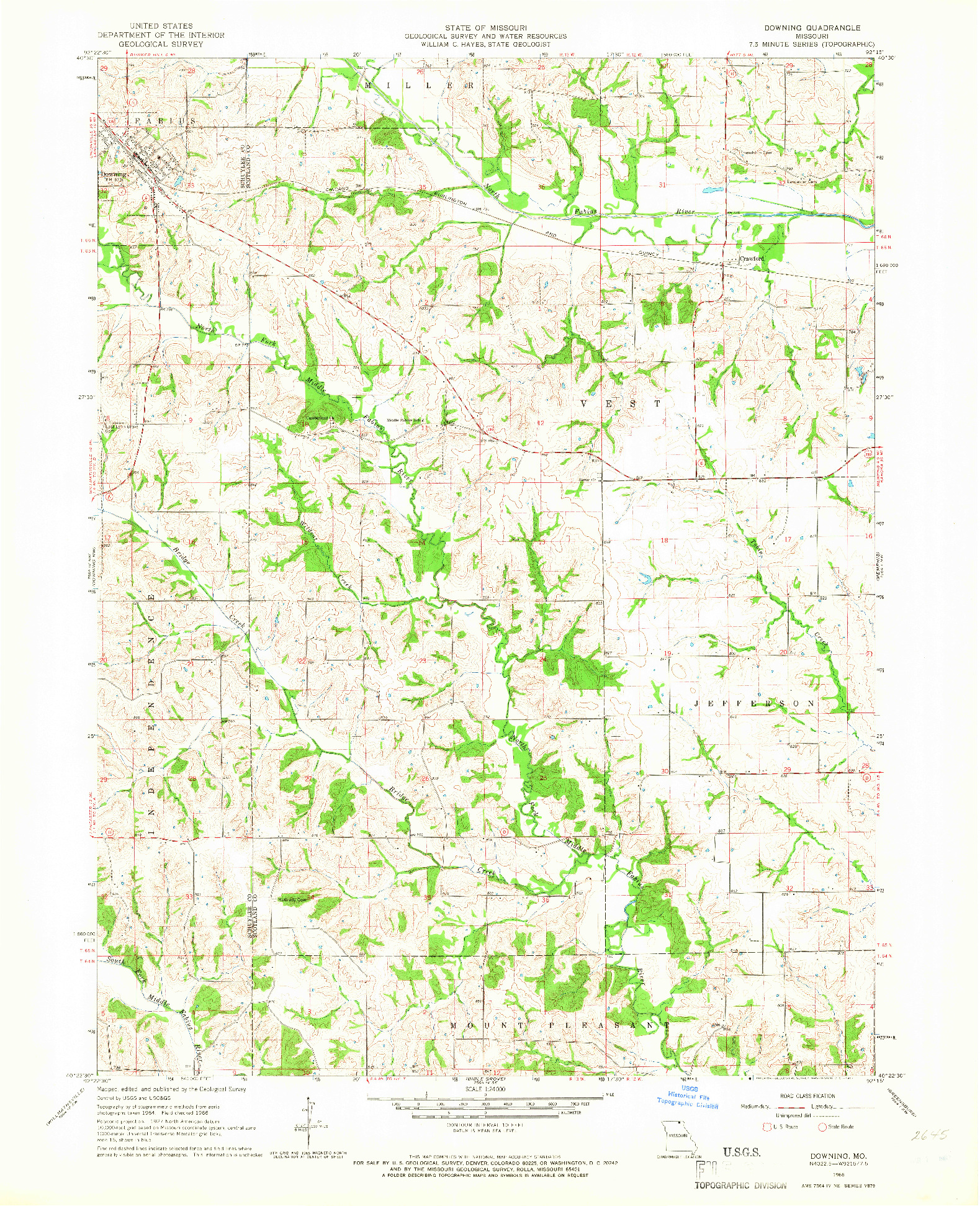 USGS 1:24000-SCALE QUADRANGLE FOR DOWNING, MO 1966