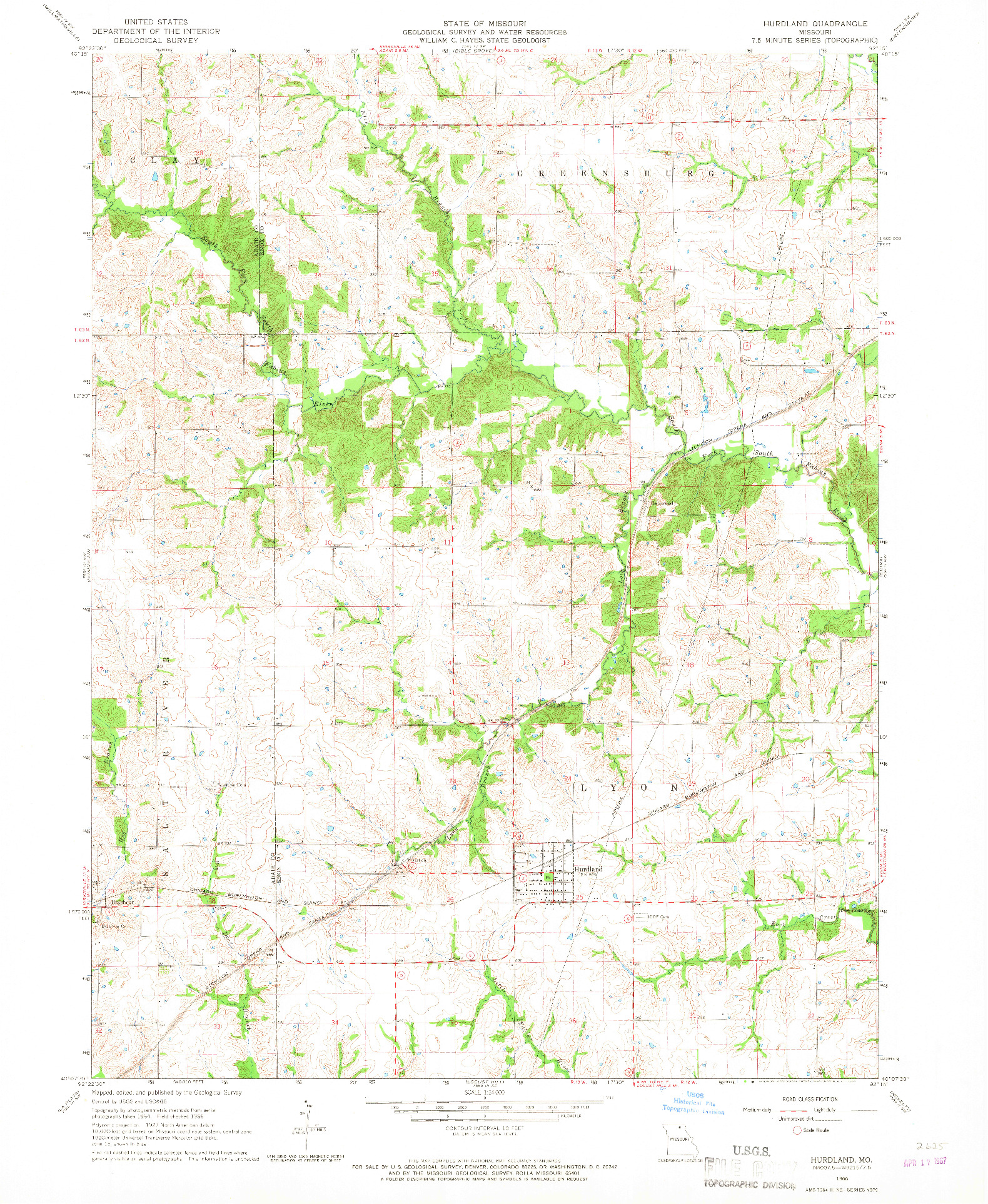 USGS 1:24000-SCALE QUADRANGLE FOR HURDLAND, MO 1966