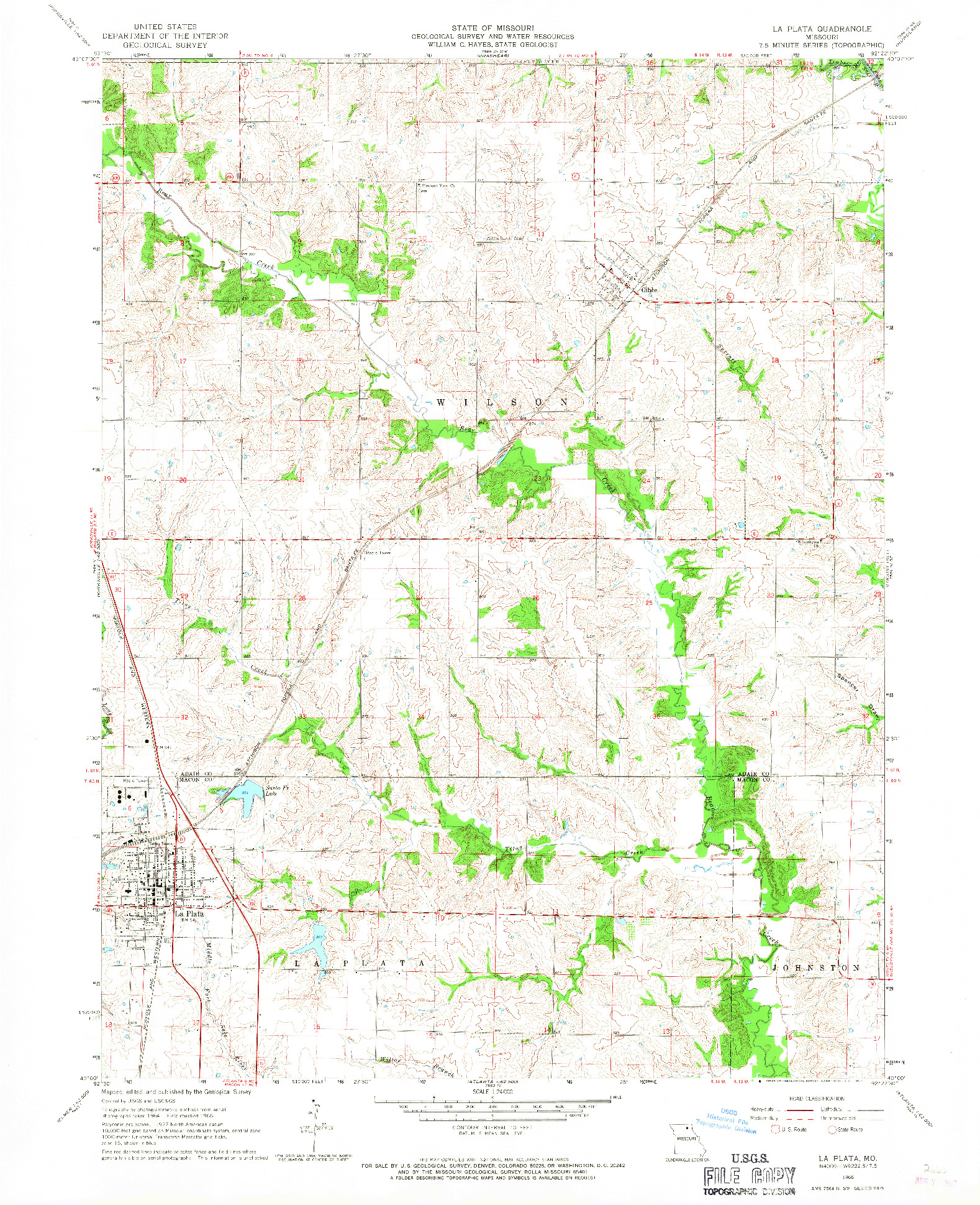 USGS 1:24000-SCALE QUADRANGLE FOR LA PLATA, MO 1966