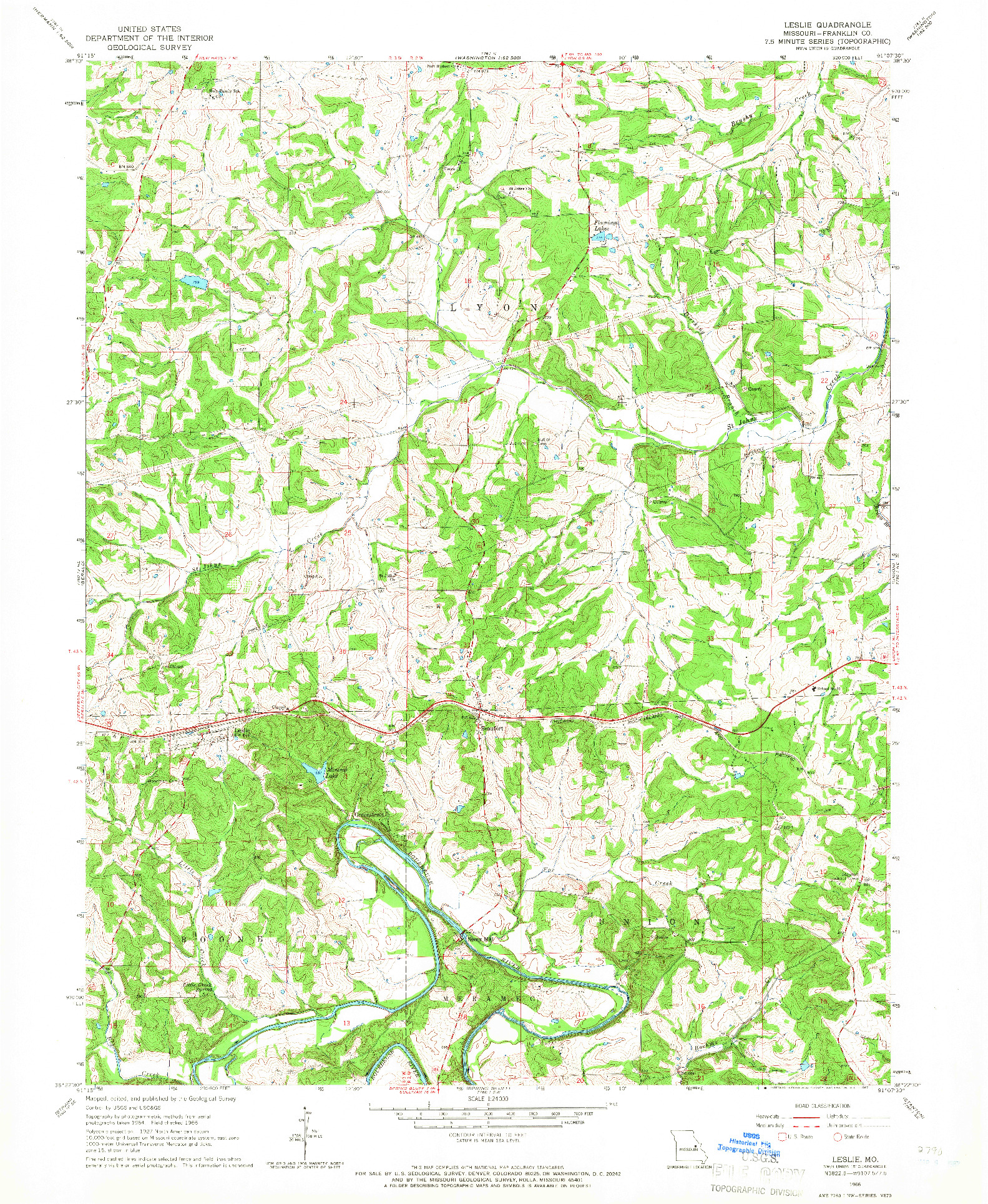 USGS 1:24000-SCALE QUADRANGLE FOR LESLIE, MO 1966