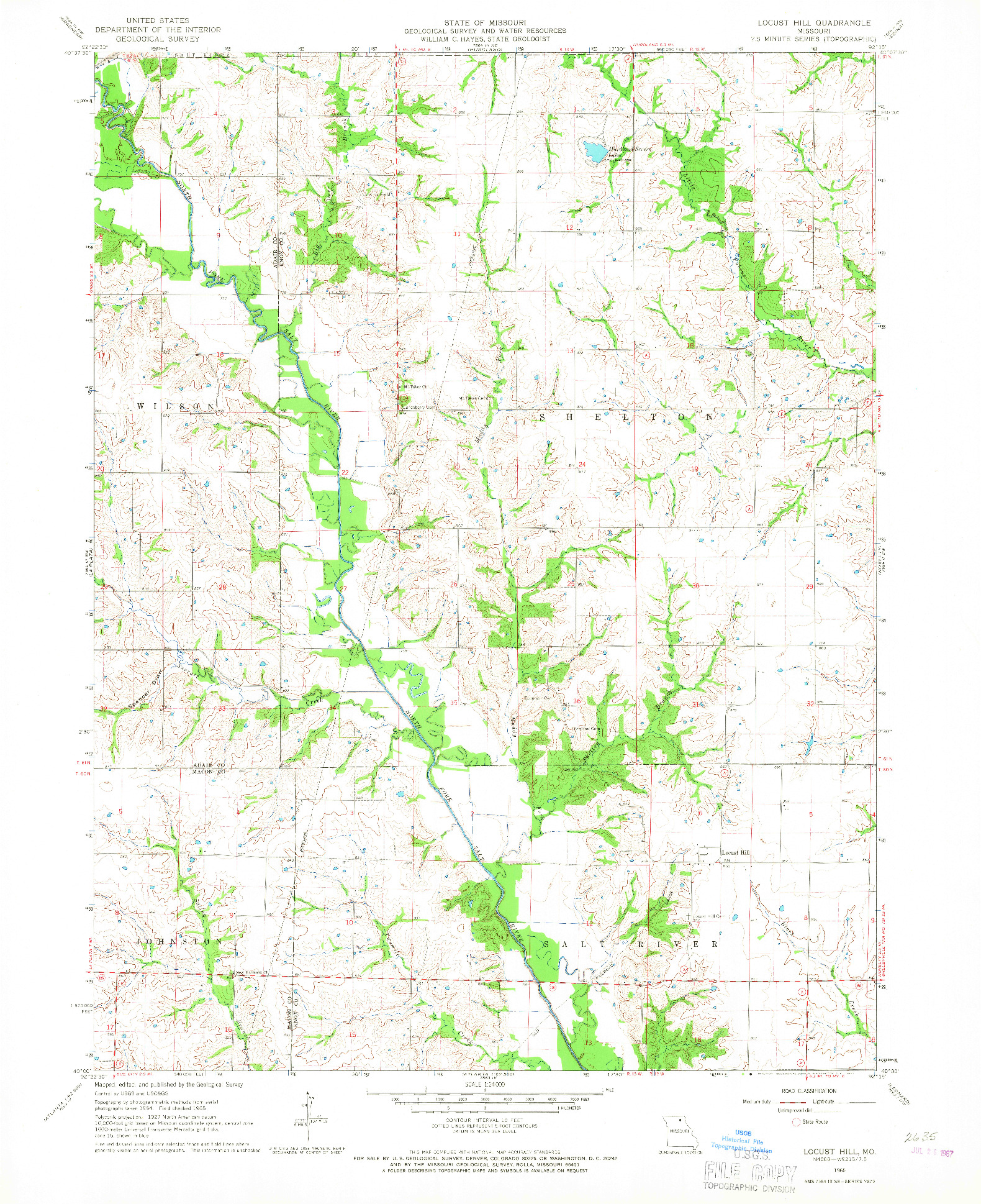 USGS 1:24000-SCALE QUADRANGLE FOR LOCUST HILL, MO 1965