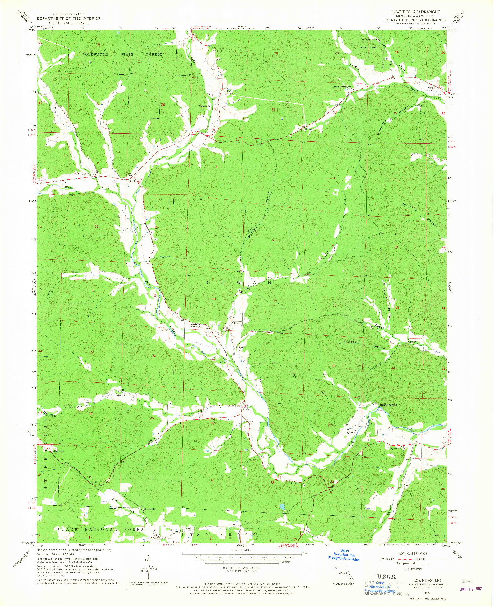 USGS 1:24000-SCALE QUADRANGLE FOR LOWNDES, MO 1965