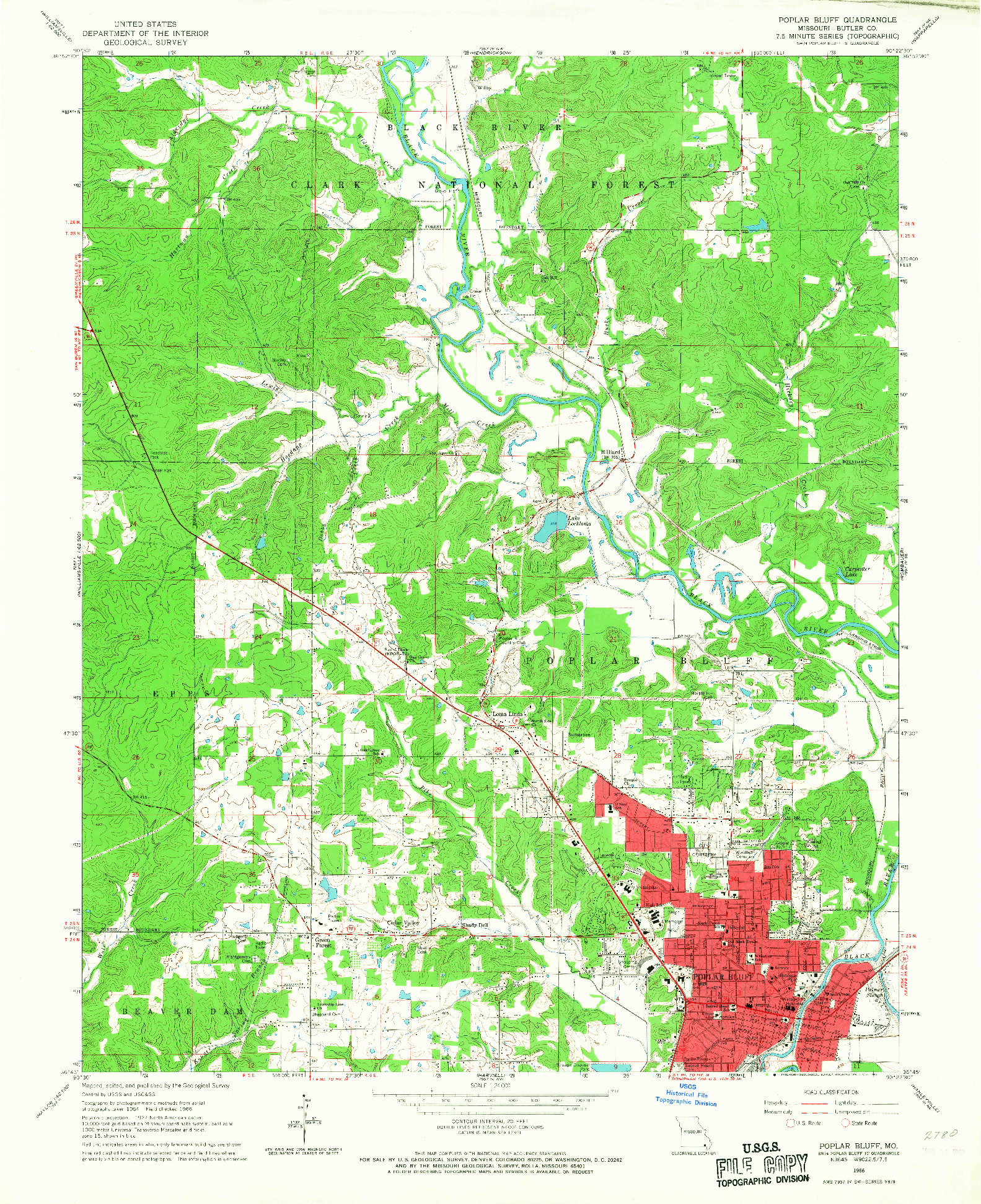 USGS 1:24000-SCALE QUADRANGLE FOR POPLAR BLUFF, MO 1966