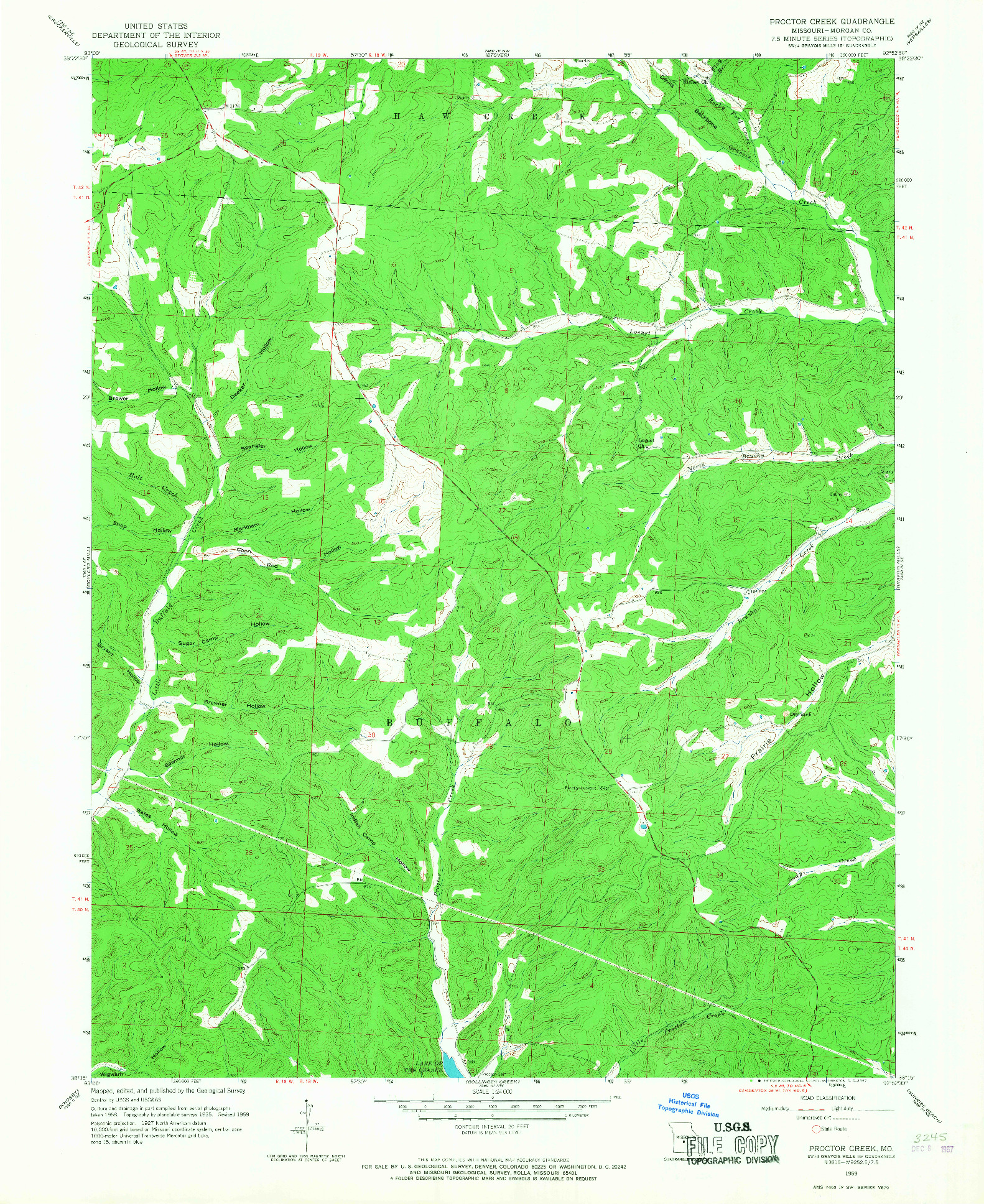 USGS 1:24000-SCALE QUADRANGLE FOR PROCTOR CREEK, MO 1959