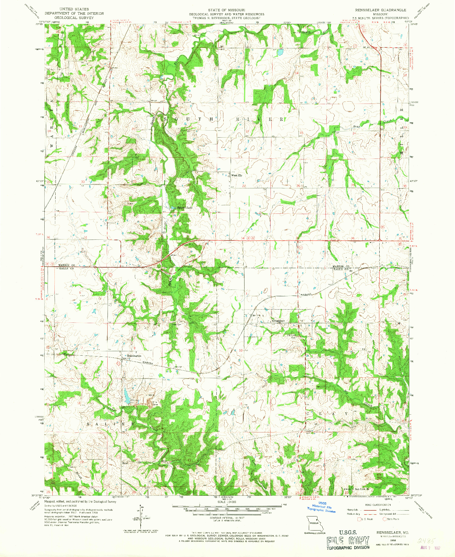 USGS 1:24000-SCALE QUADRANGLE FOR RENSSELAER, MO 1958