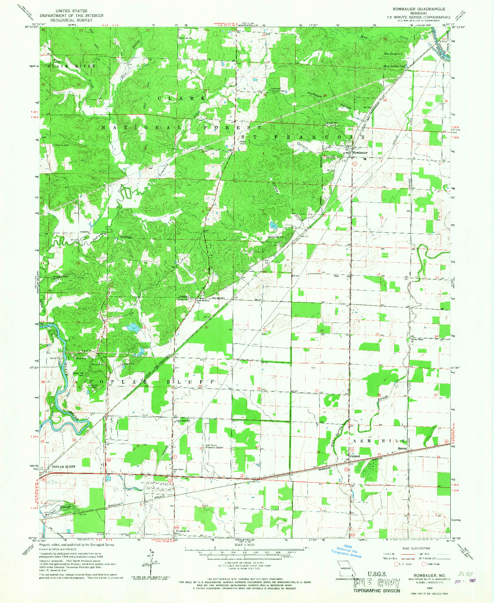 USGS 1:24000-SCALE QUADRANGLE FOR ROMBAUER, MO 1966