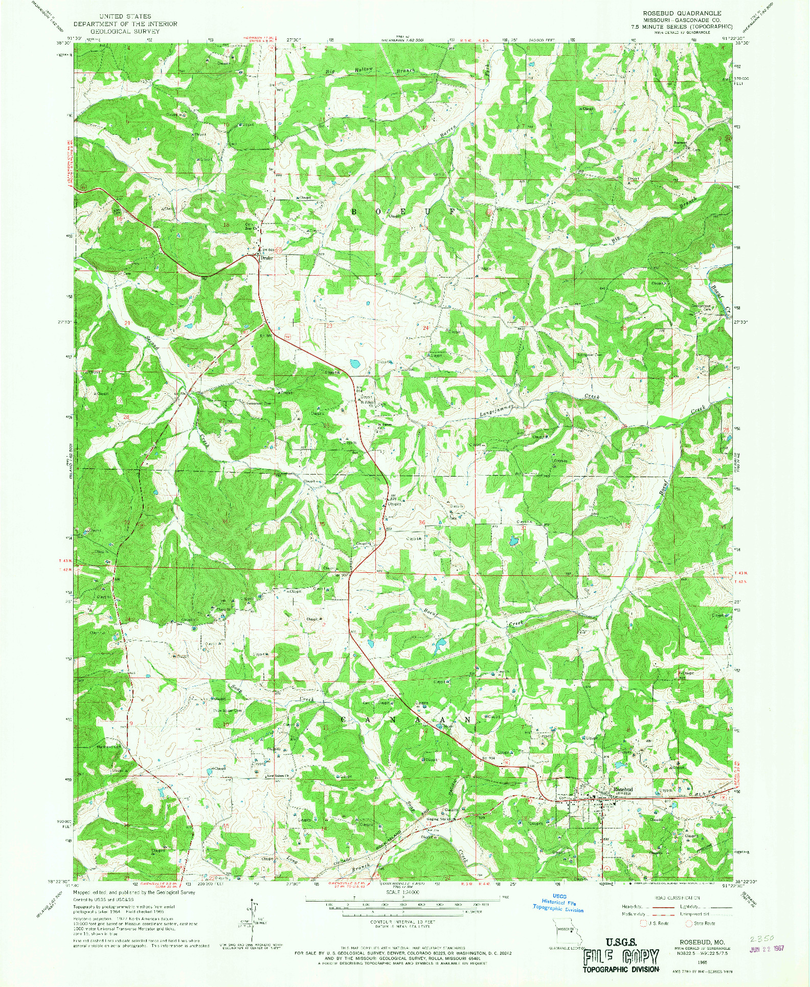 USGS 1:24000-SCALE QUADRANGLE FOR ROSEBUD, MO 1965