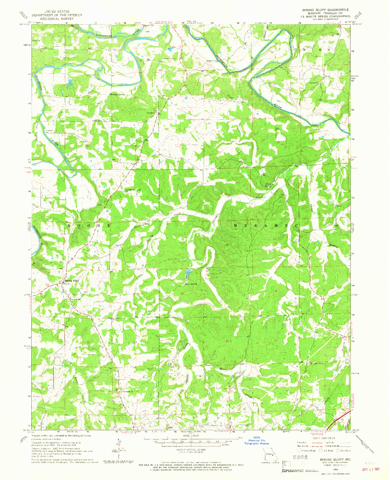 USGS 1:24000-SCALE QUADRANGLE FOR SPRING BLUFF, MO 1966
