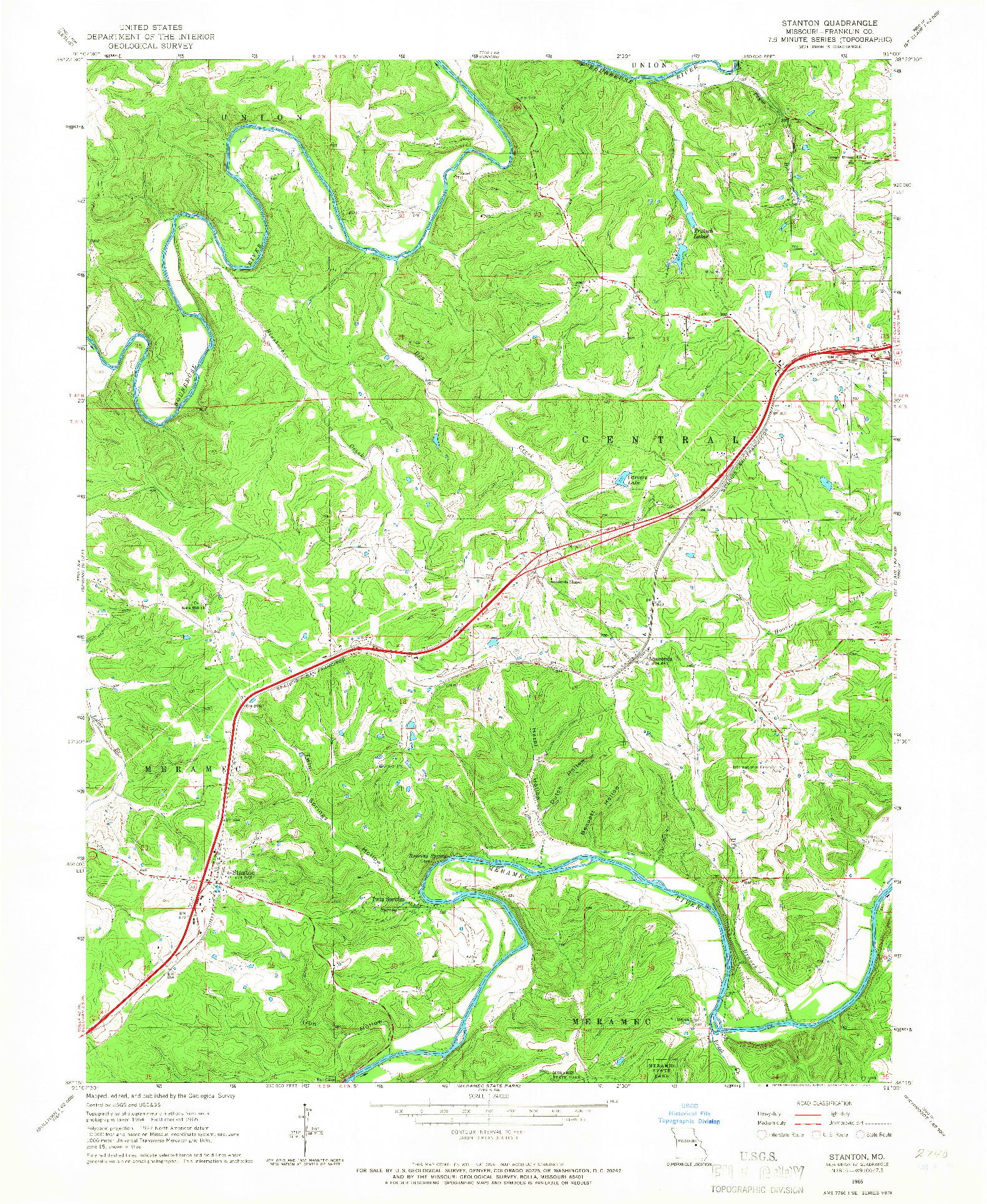 USGS 1:24000-SCALE QUADRANGLE FOR STANTON, MO 1965