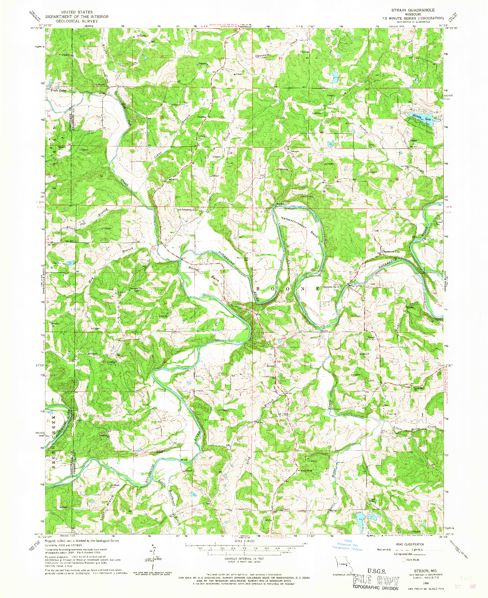 USGS 1:24000-SCALE QUADRANGLE FOR STRAIN, MO 1966