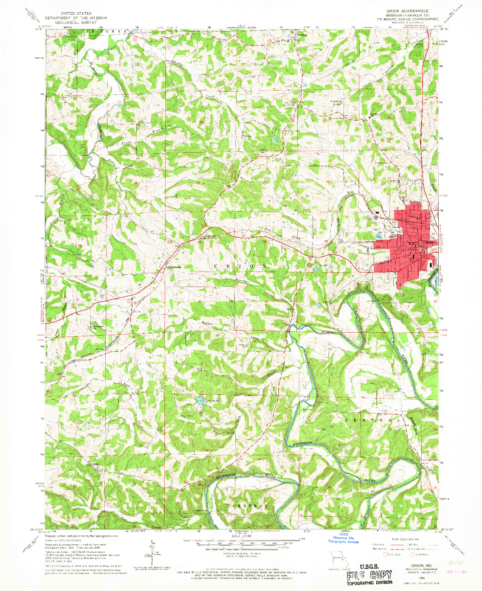 USGS 1:24000-SCALE QUADRANGLE FOR UNION, MO 1966