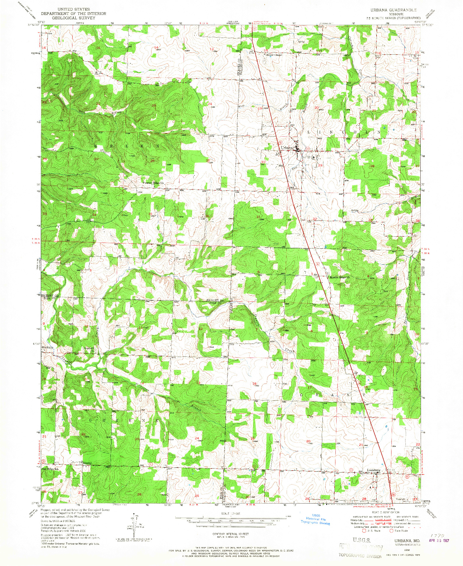 USGS 1:24000-SCALE QUADRANGLE FOR URBANA, MO 1950