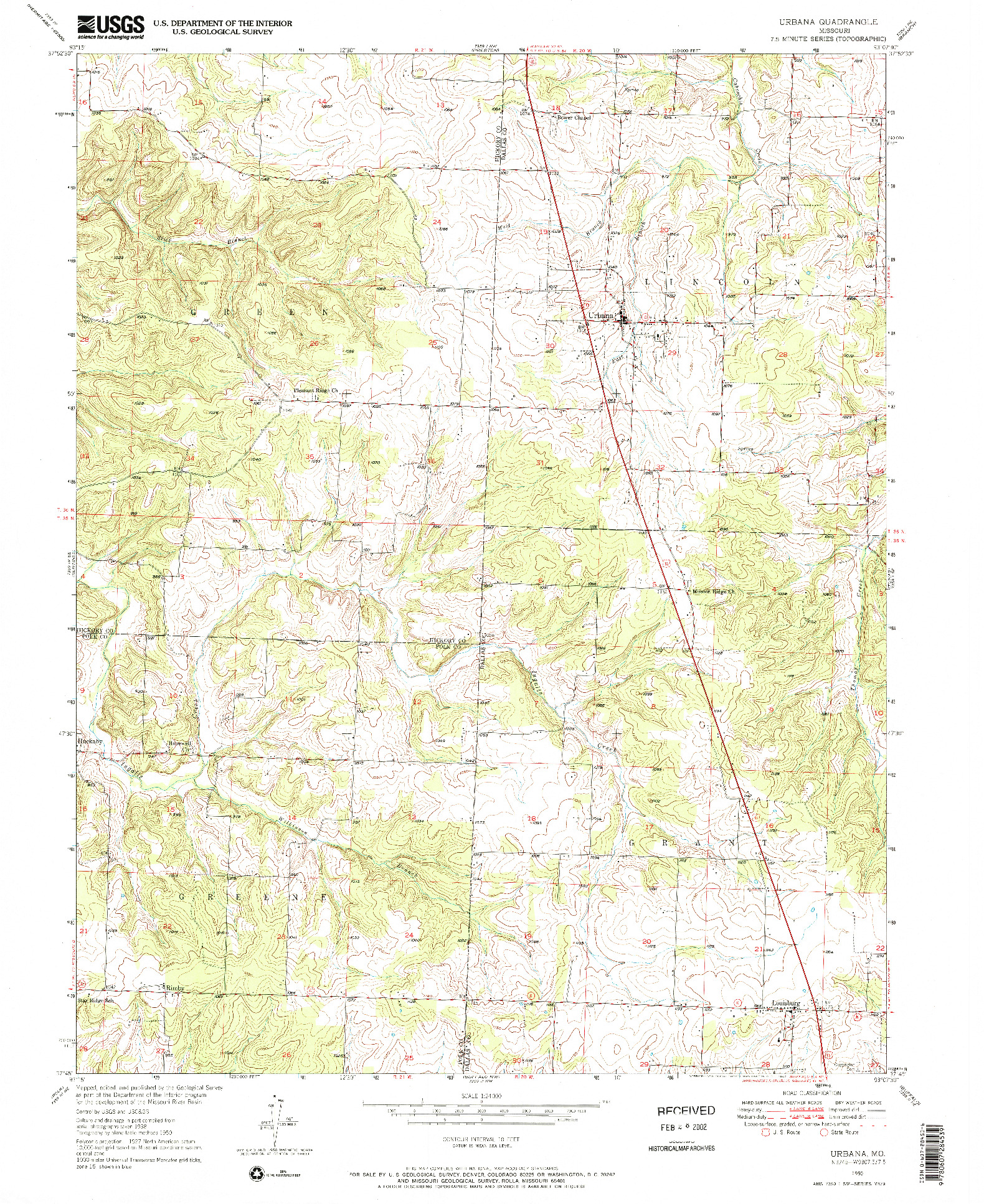 USGS 1:24000-SCALE QUADRANGLE FOR URBANA, MO 1950