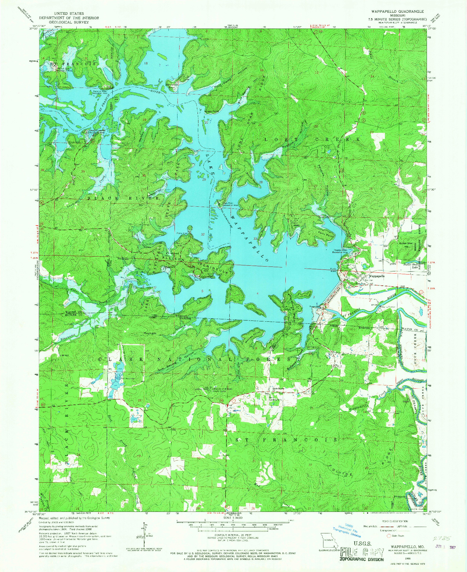 USGS 1:24000-SCALE QUADRANGLE FOR WAPPAPELLO, MO 1966