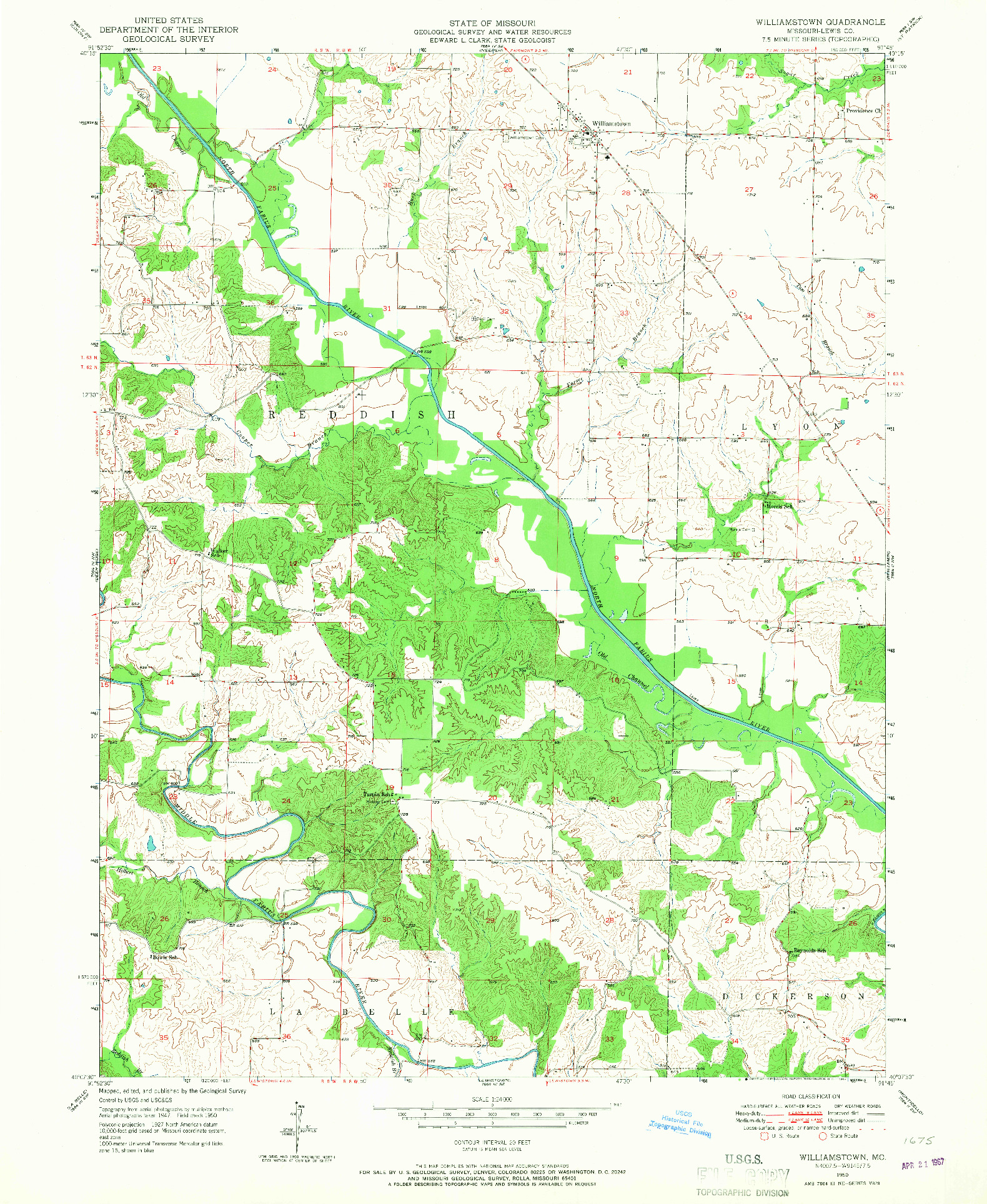 USGS 1:24000-SCALE QUADRANGLE FOR WILLIAMSTOWN, MO 1950