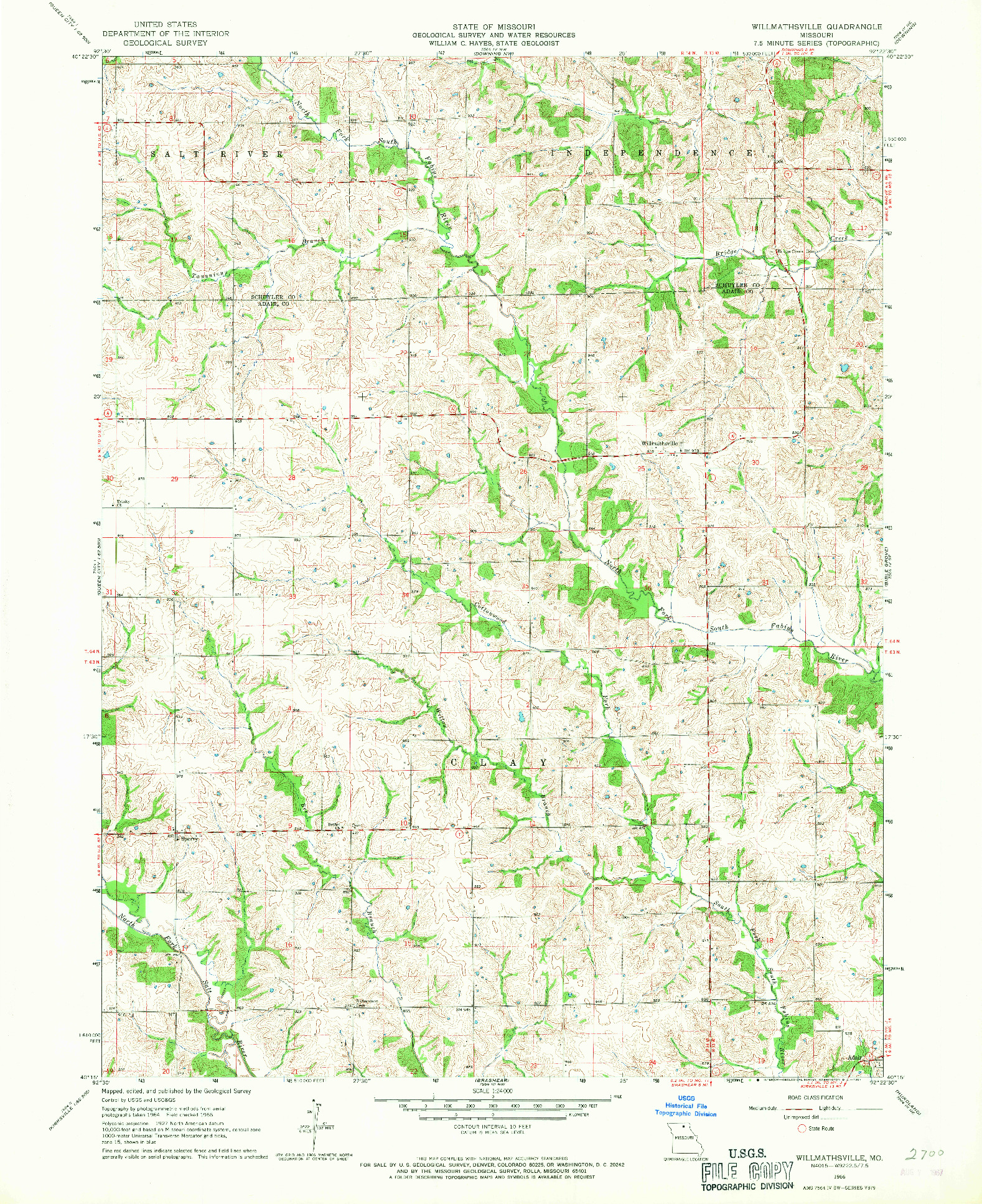 USGS 1:24000-SCALE QUADRANGLE FOR WILLMATHSVILLE, MO 1966