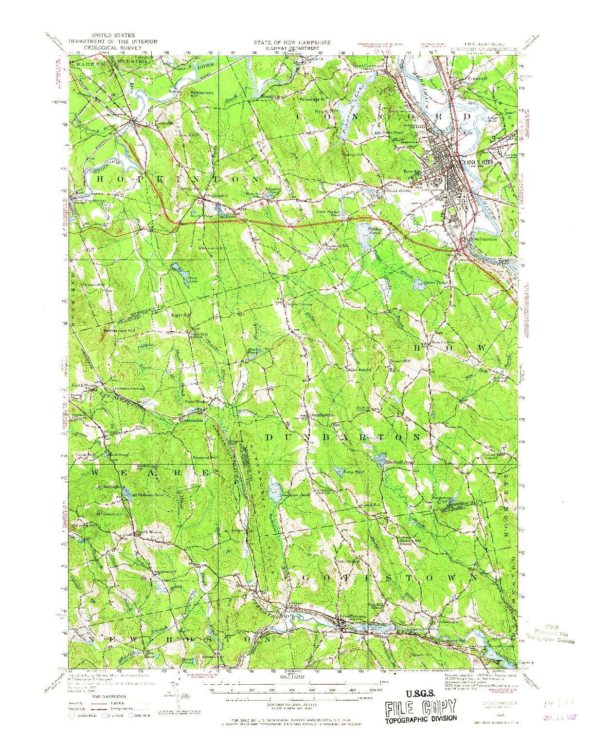 USGS 1:62500-SCALE QUADRANGLE FOR CONCORD, NH 1949